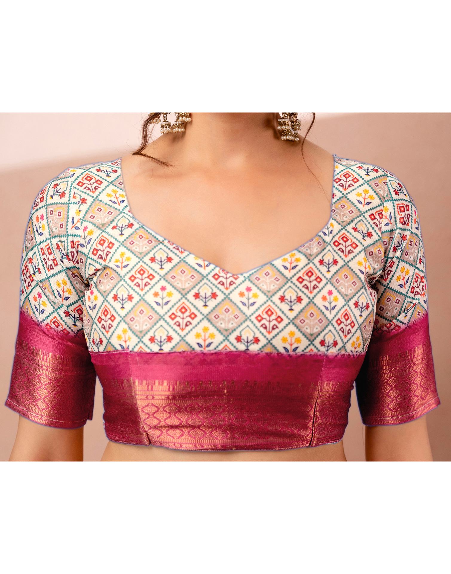 Off White Silk Printed Woven Border Saree