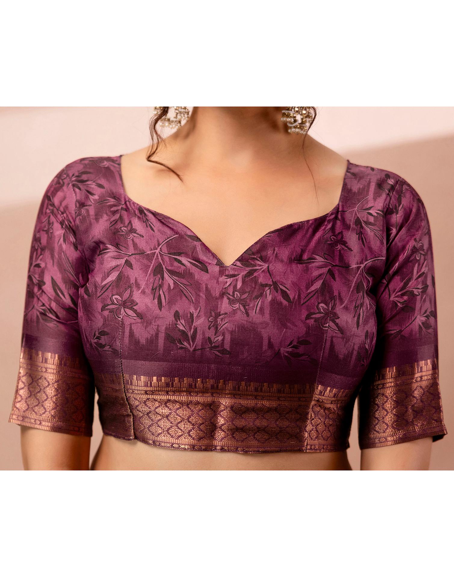 Dusty Beige Silk Printed Woven Border Saree