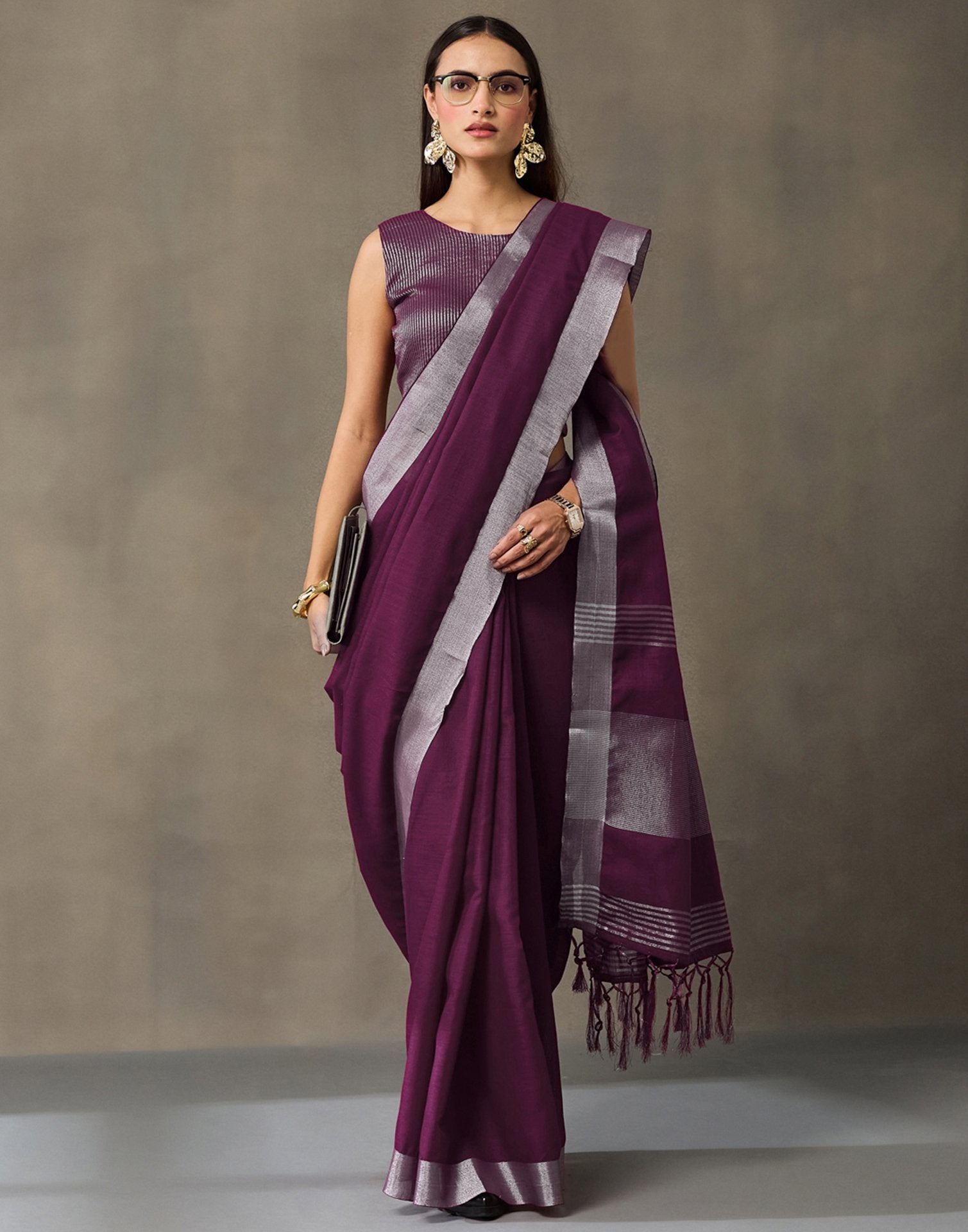 Purple Cotton Woven Saree