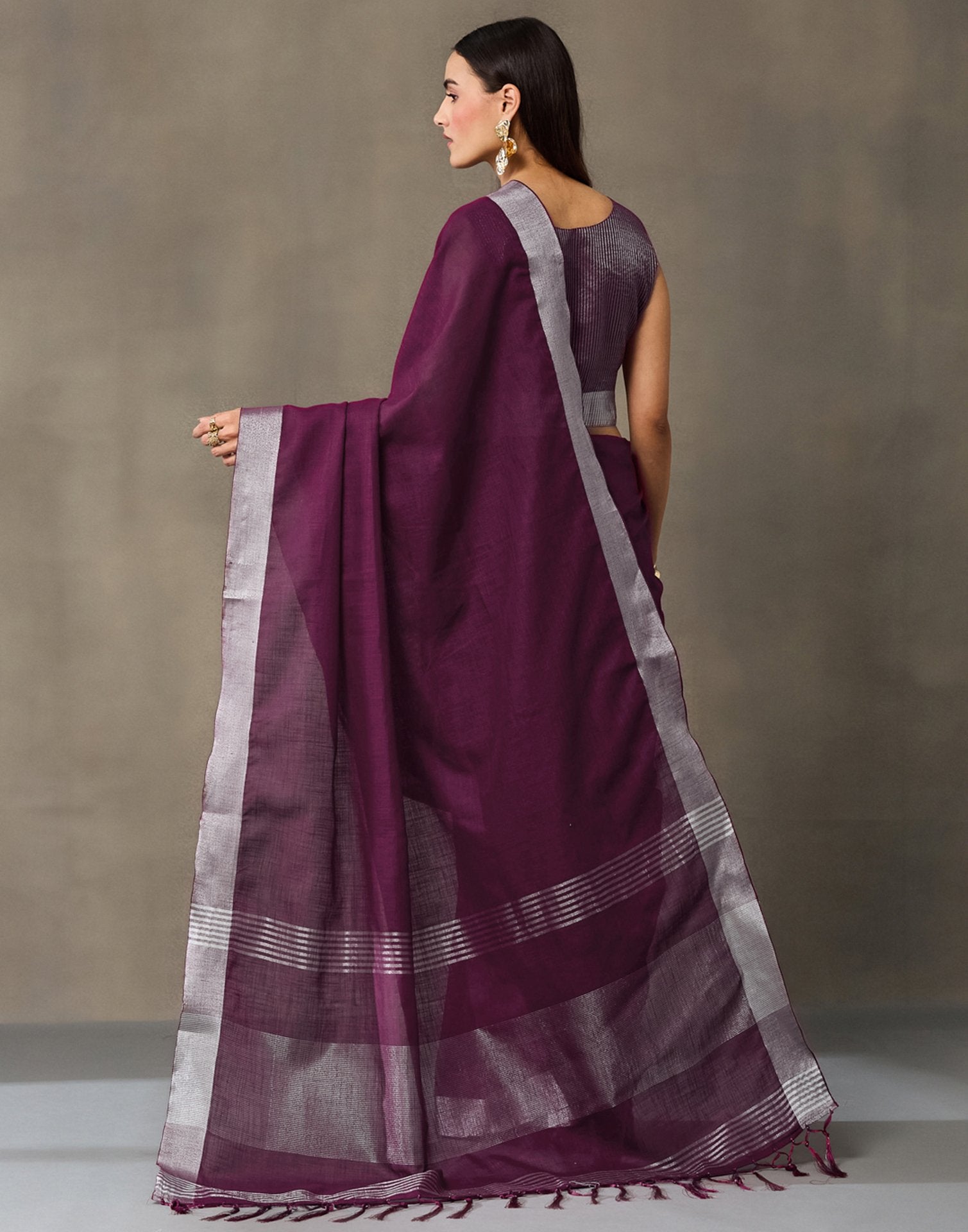 Purple Cotton Woven Saree