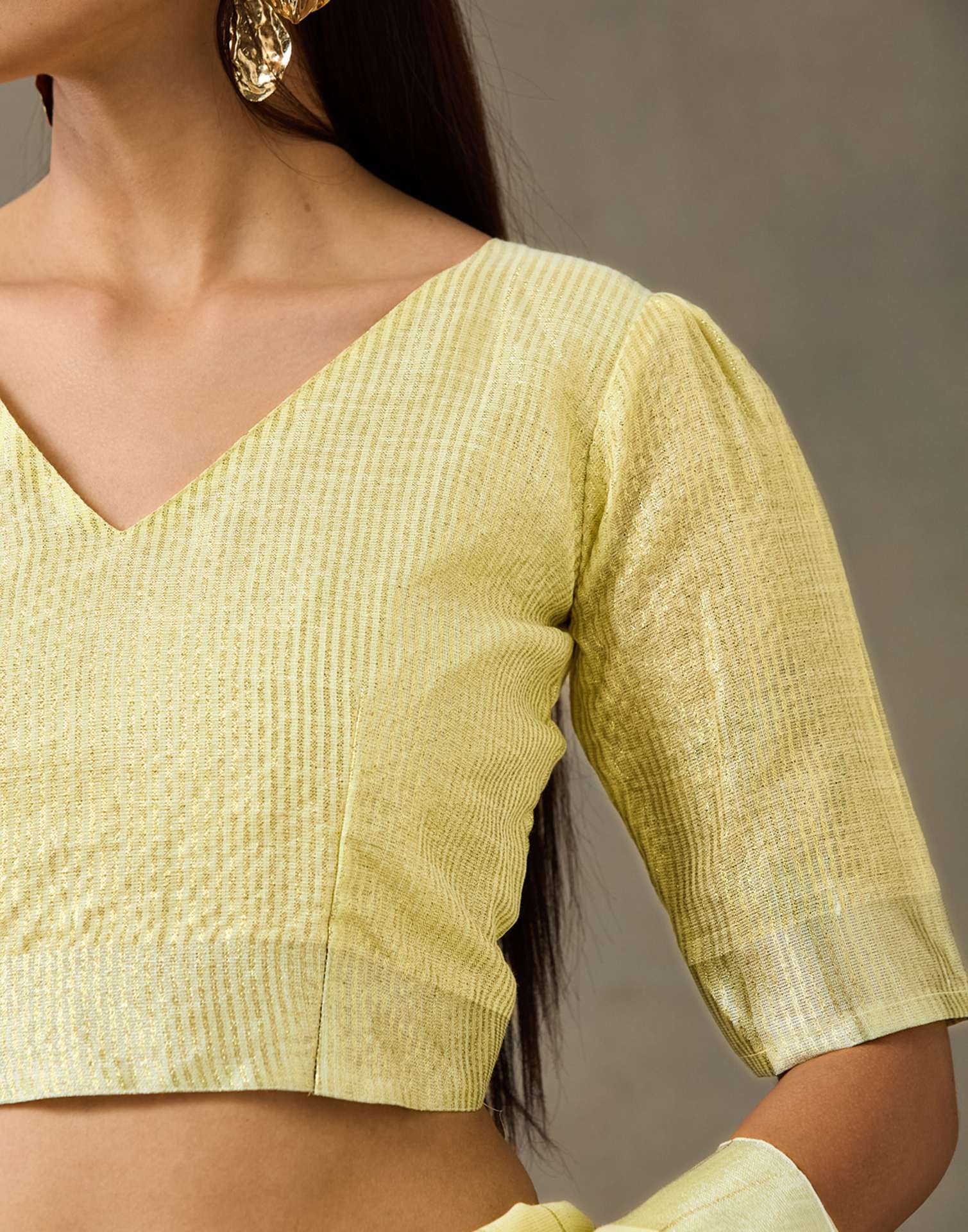 Light Yellow Linen Woven Zari Stripe Saree