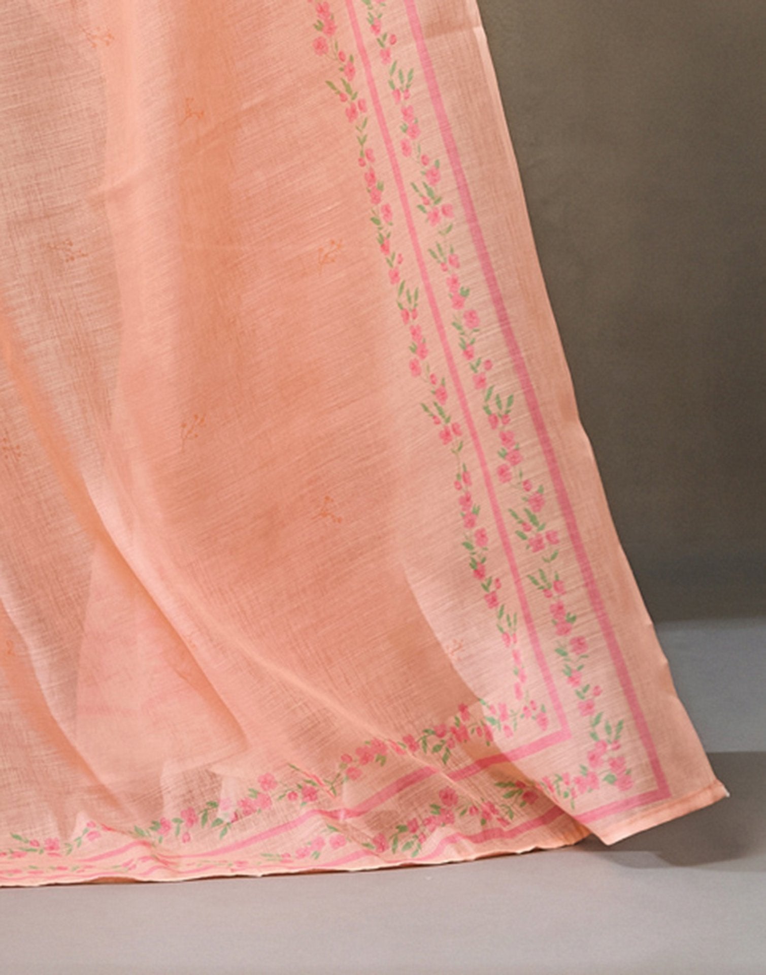 Peach Linen Printed Saree