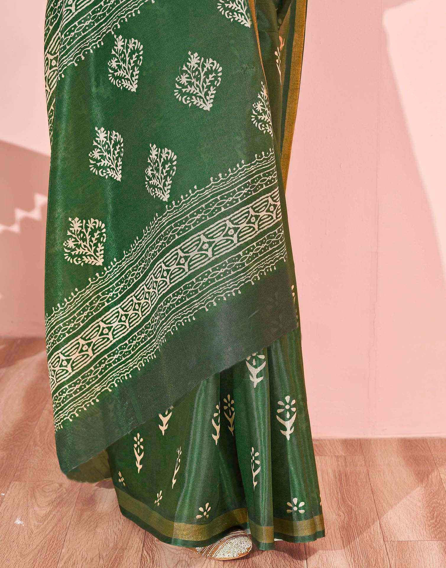 Green Silk Printed Saree