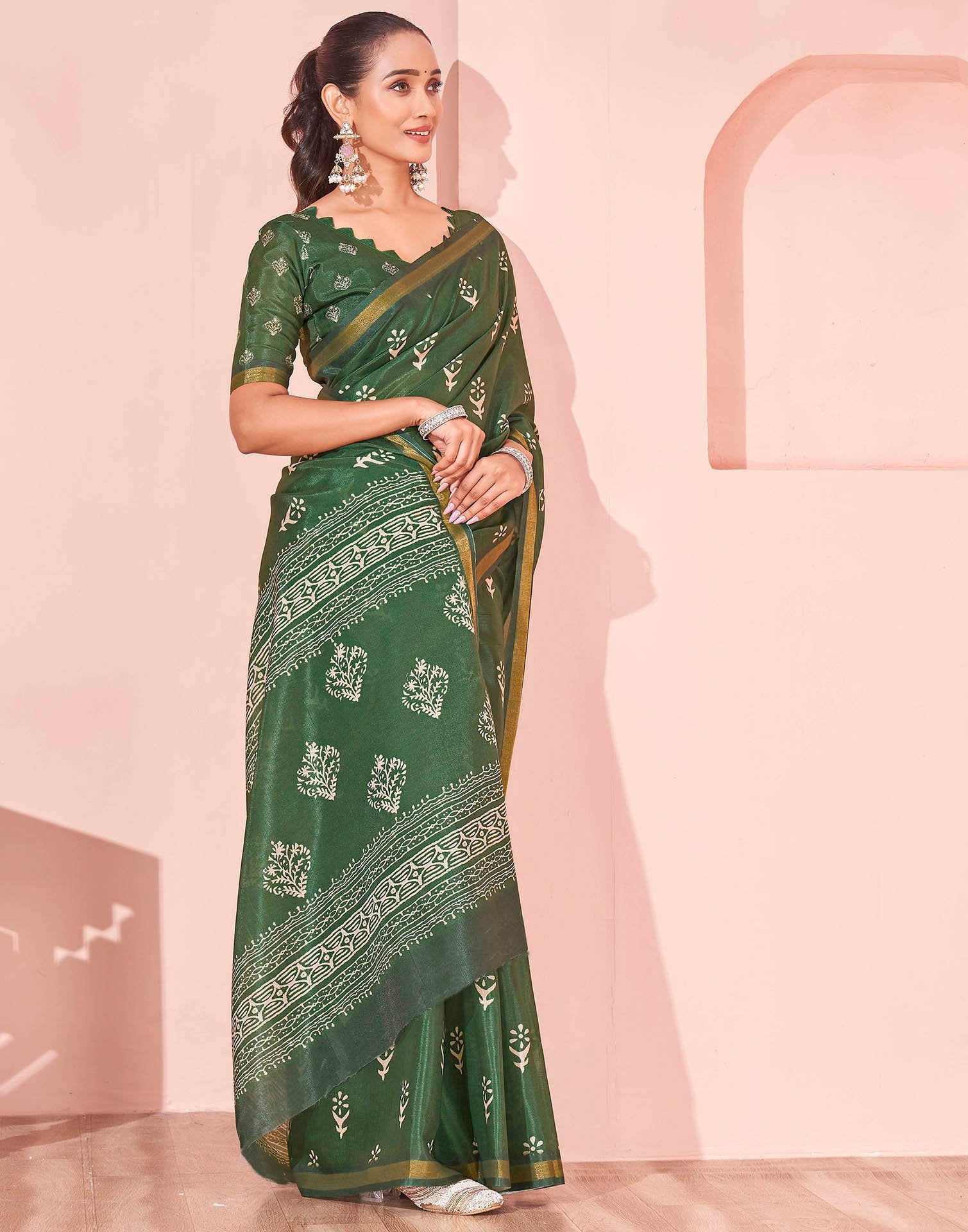 Green Silk Printed Saree