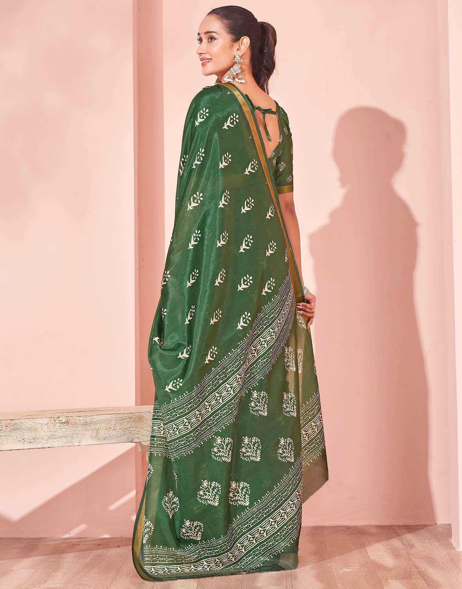 Green Silk Printed Saree