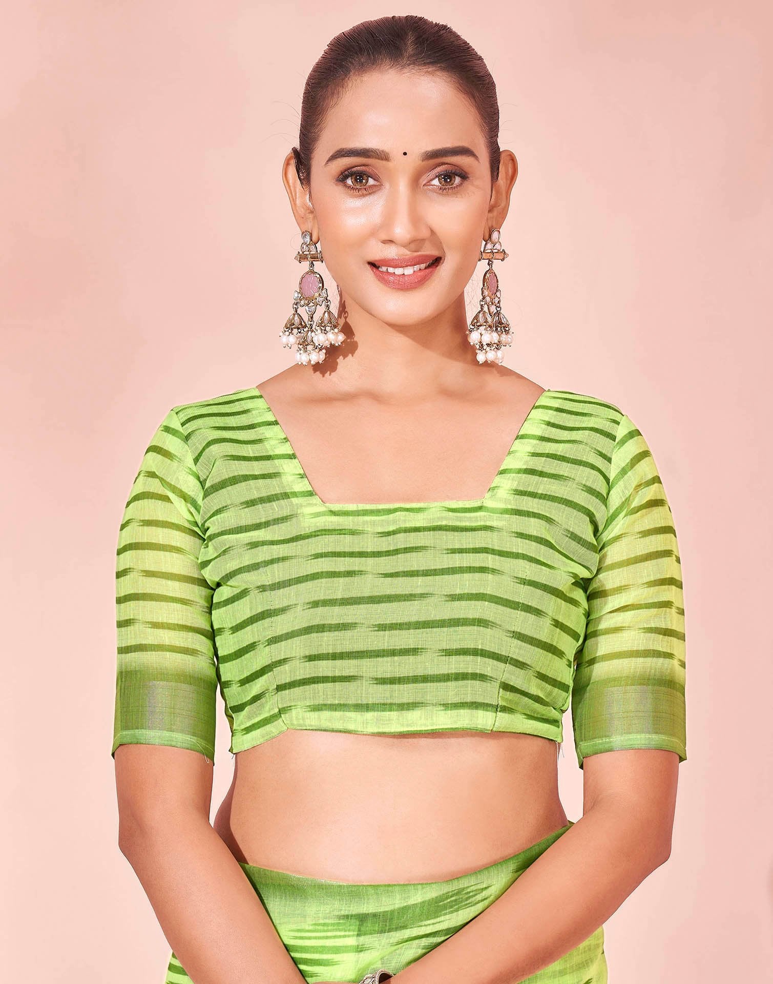 Pista Green Linen Printed Saree
