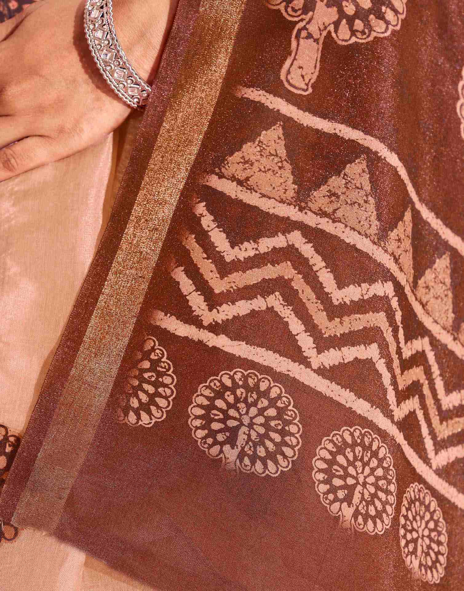 Light Peach Silk Printed Saree