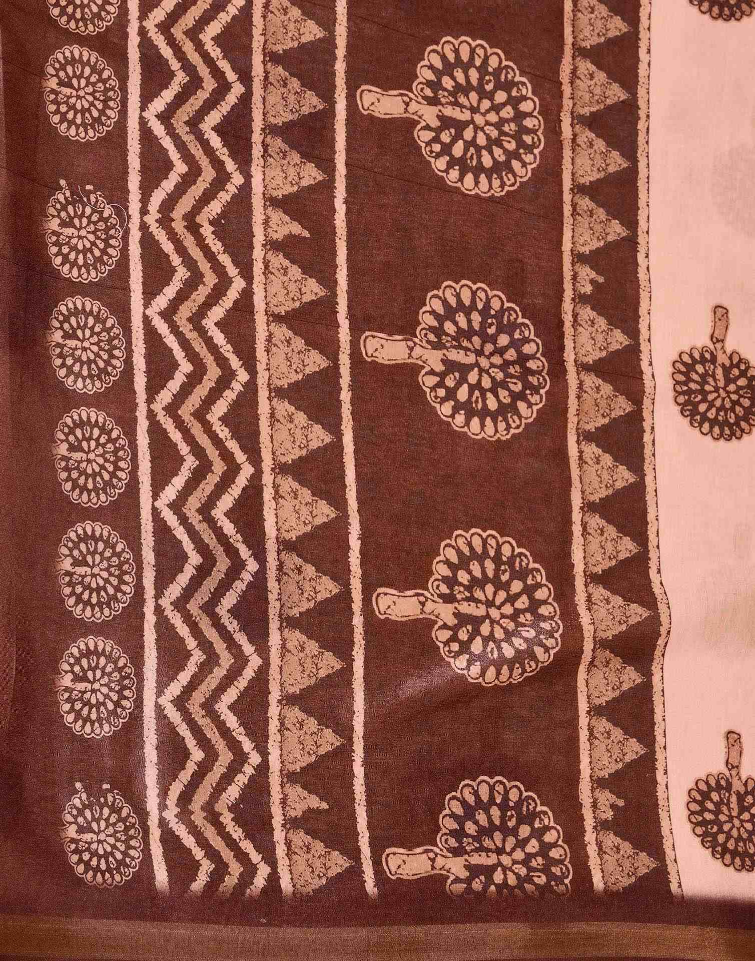 Light Peach Silk Printed Saree