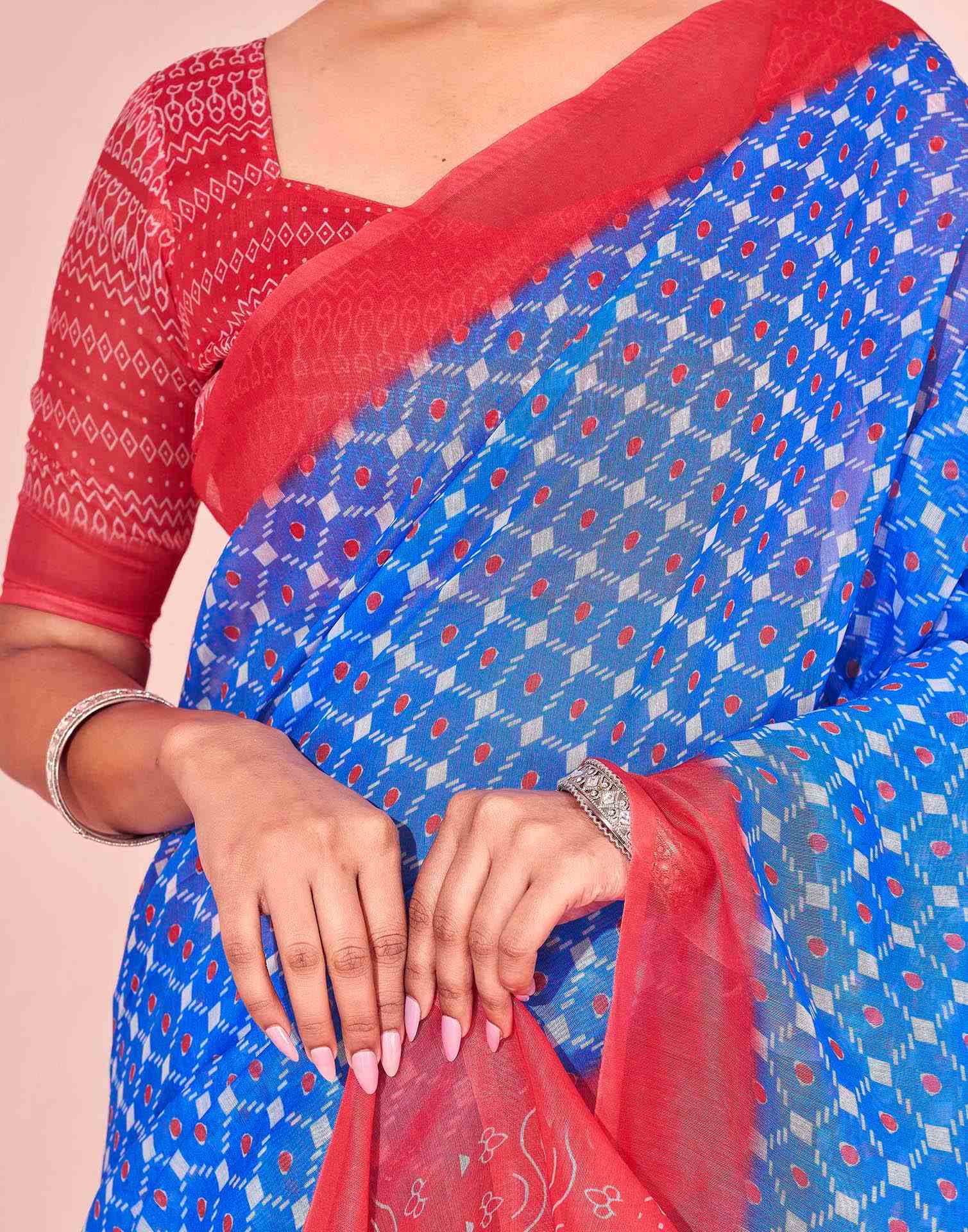 Blue Chanderi Cotton Printed Saree