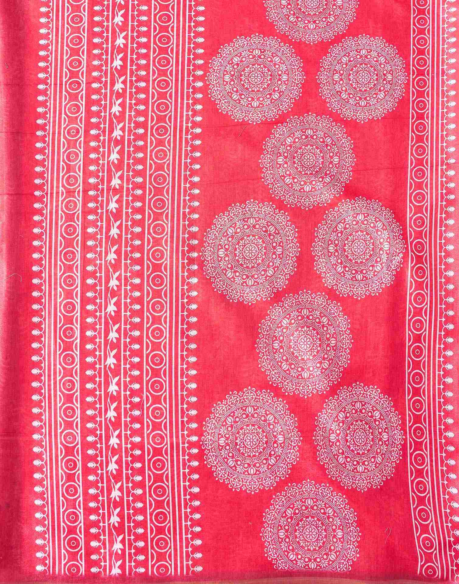 Coral Pink Silk Printed Saree