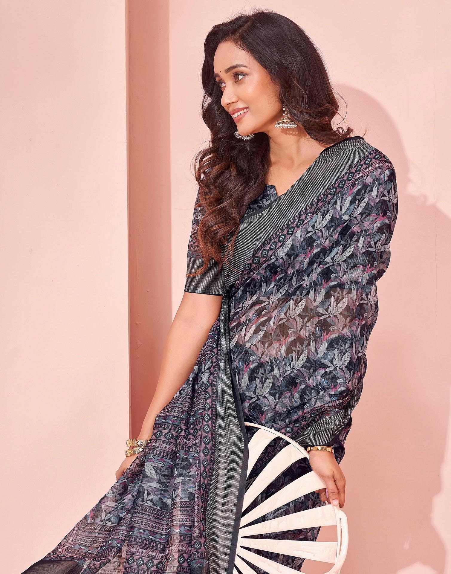 Black Linen Printed Saree