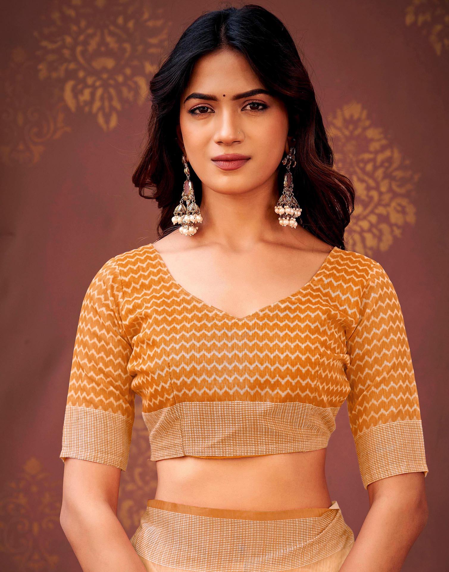 Peach Linen Printed Saree