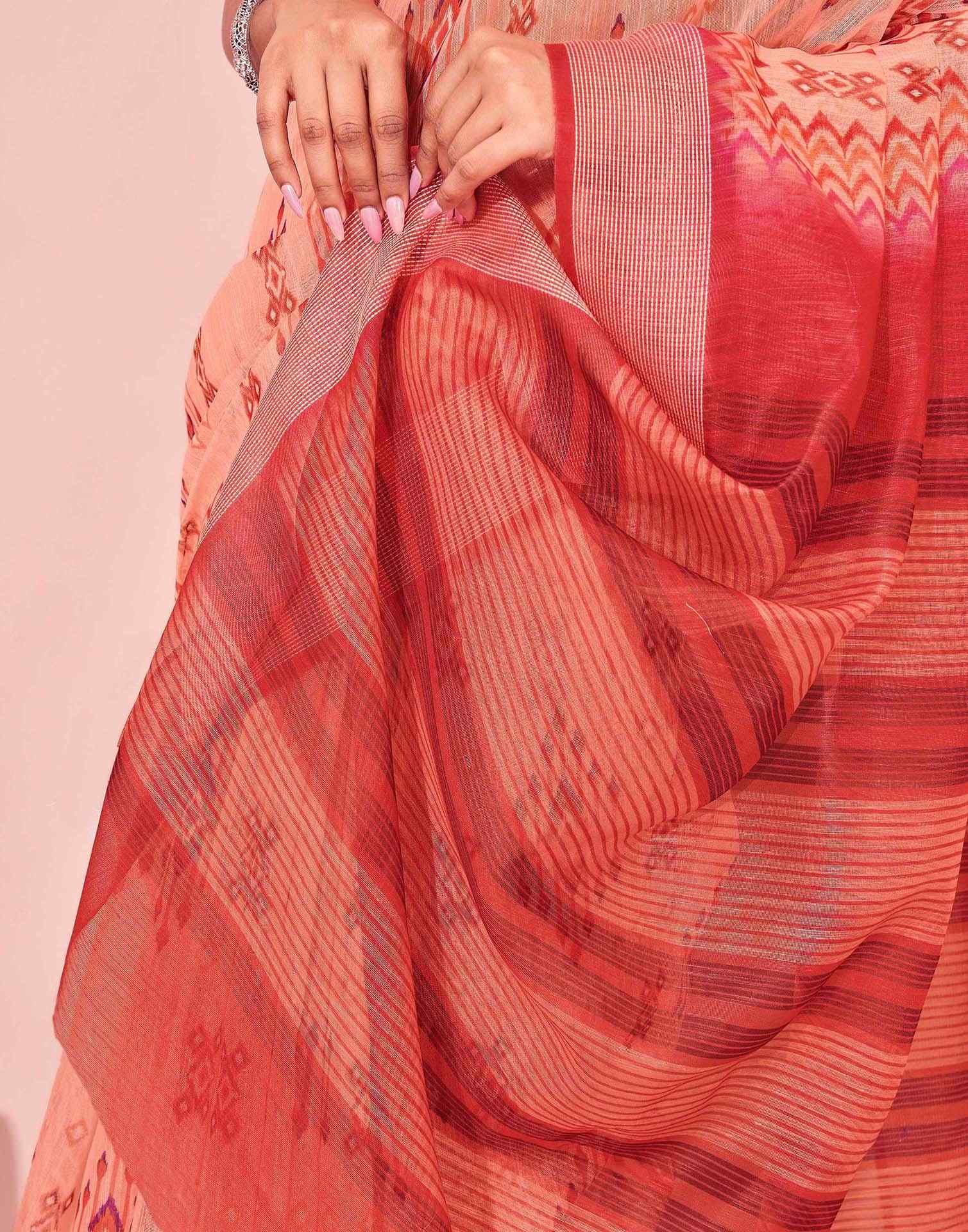 Dusty Peach Linen Printed Saree