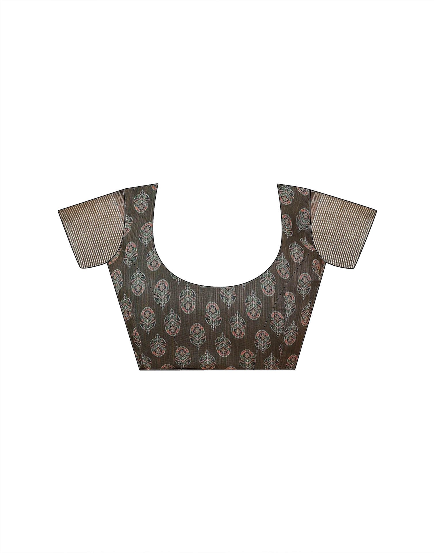 Dusty Olive Green Linen Printed Saree