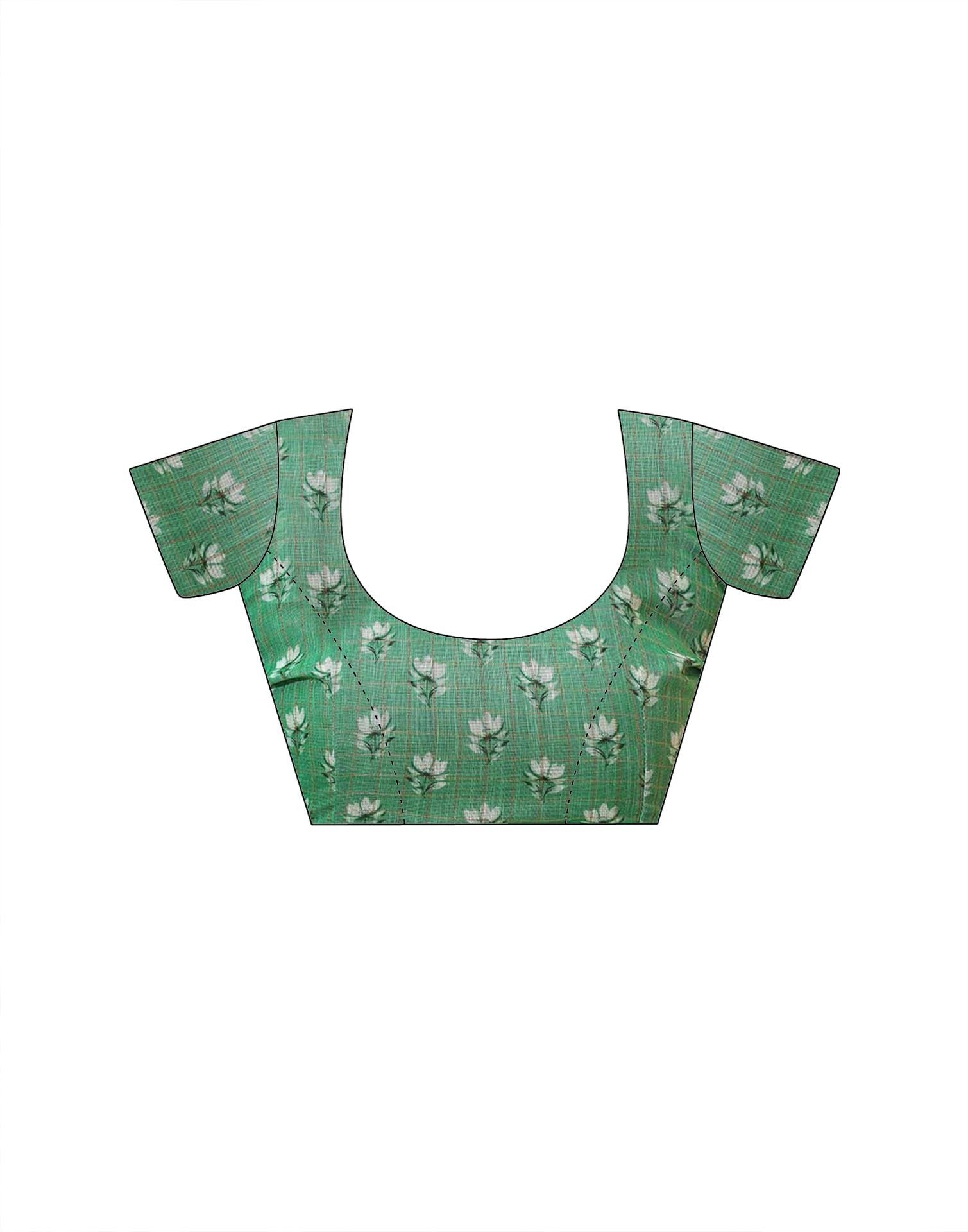 Light Green Linen Floral Printed Saree
