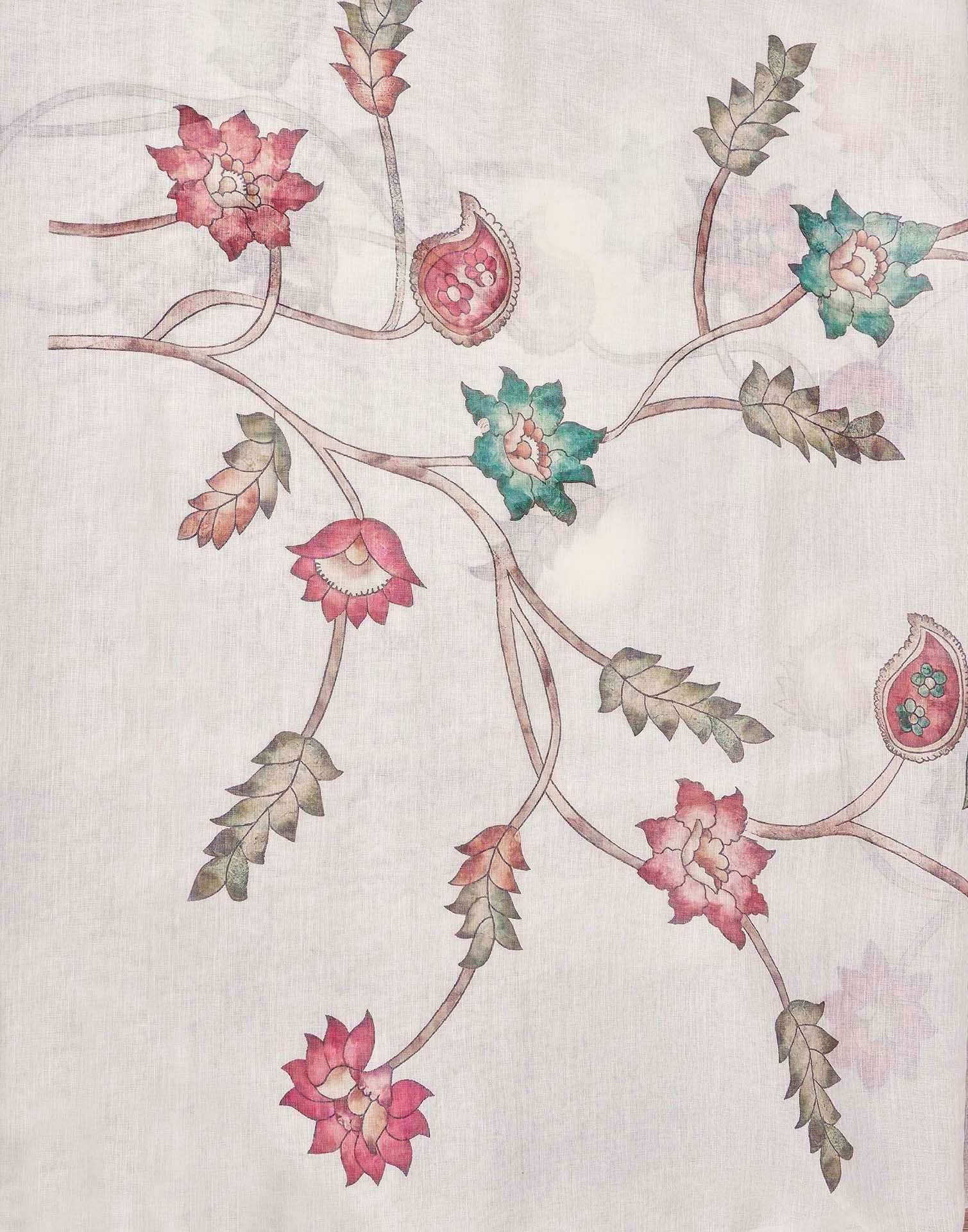 White Linen Floral Printed Saree