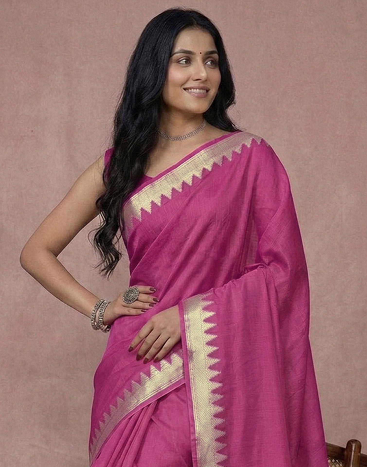 Pink Cotton Silk Woven Border Saree