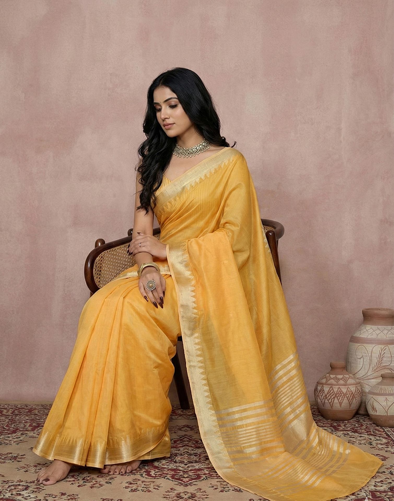 Yellow Cotton Silk Woven Border Saree