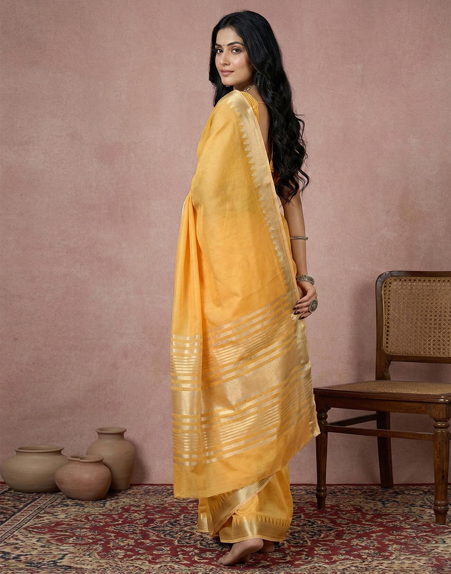 Yellow Cotton Silk Woven Border Saree
