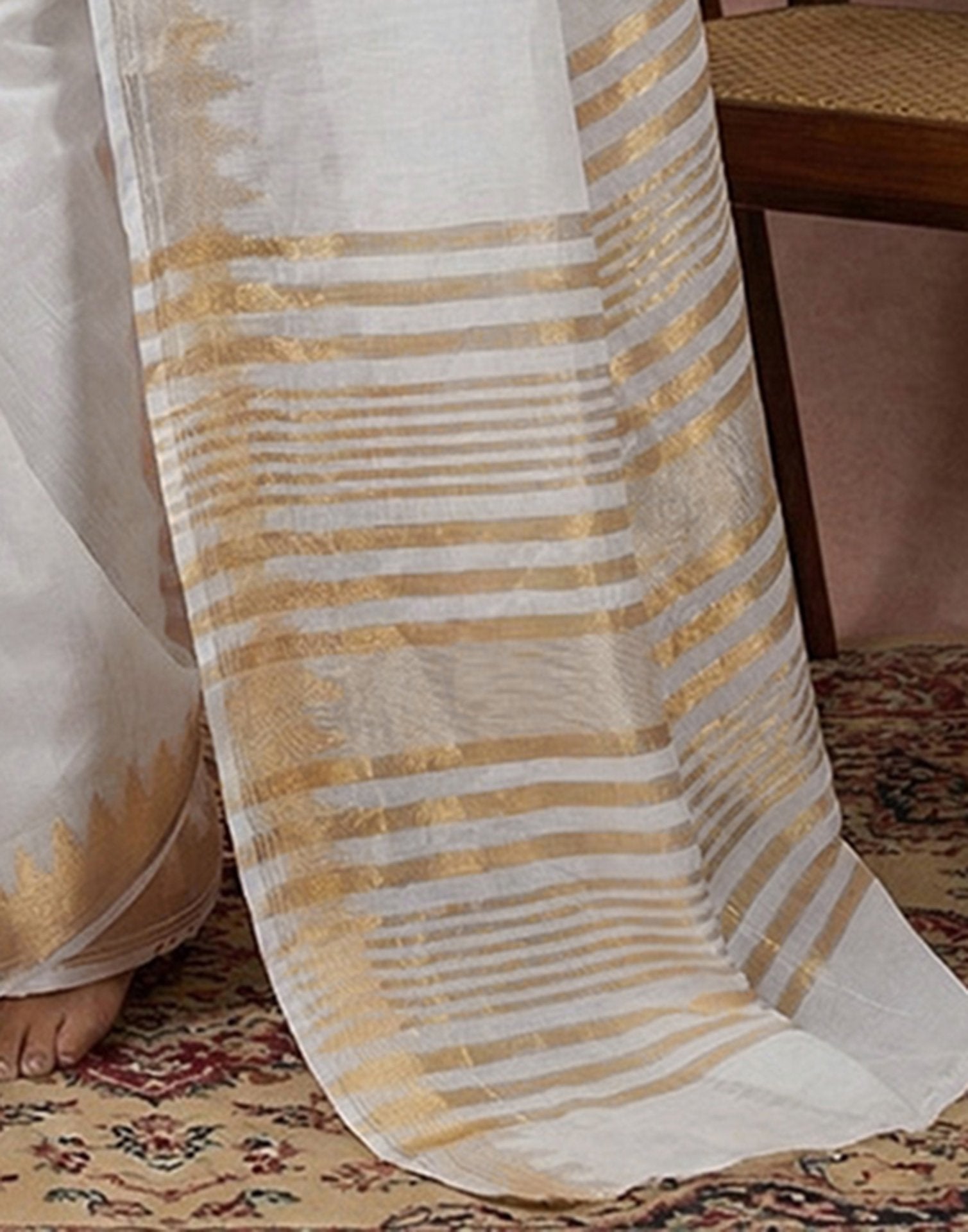 White Cotton Silk Woven Border Saree