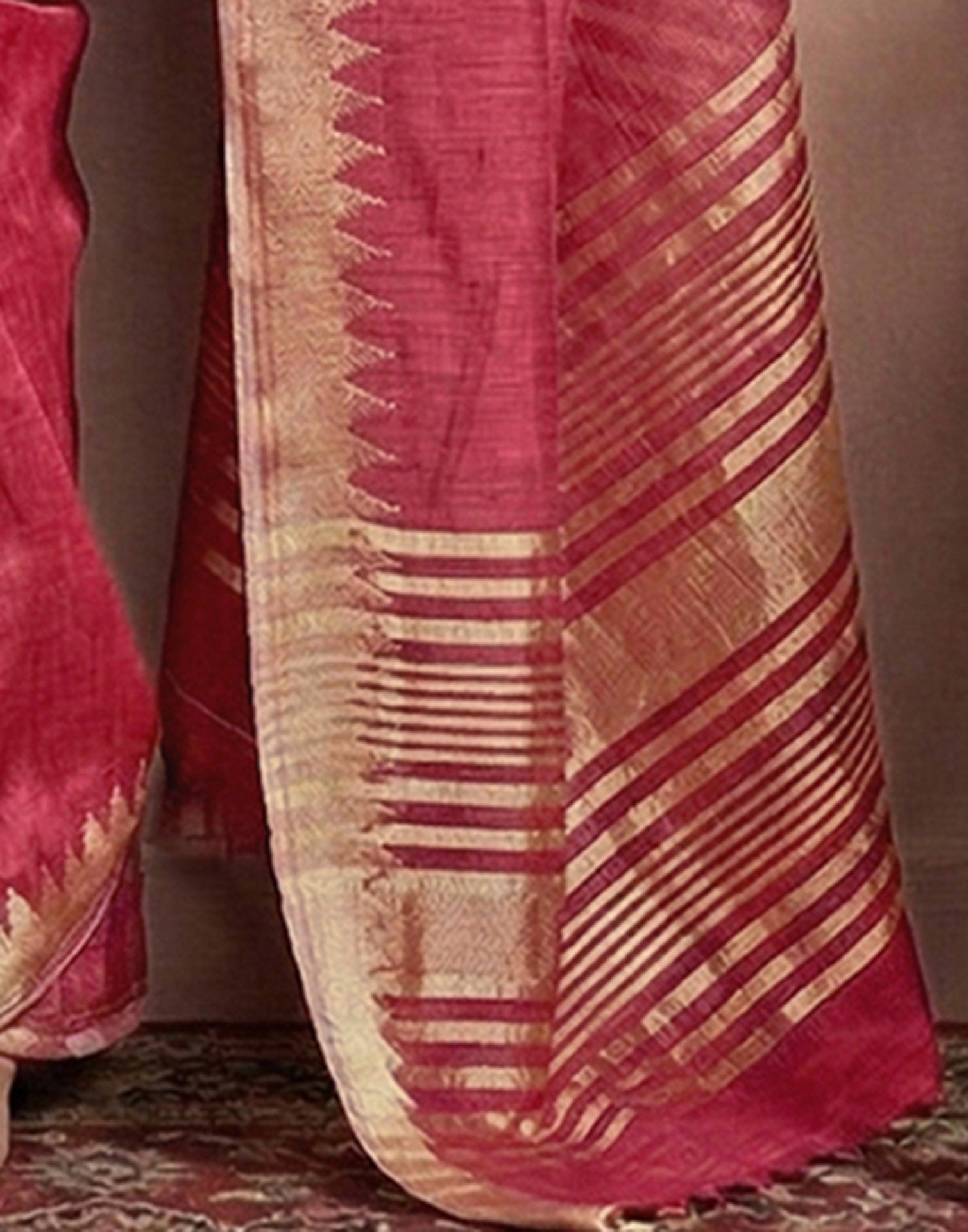 Coral Peach Cotton Silk Woven Border Saree