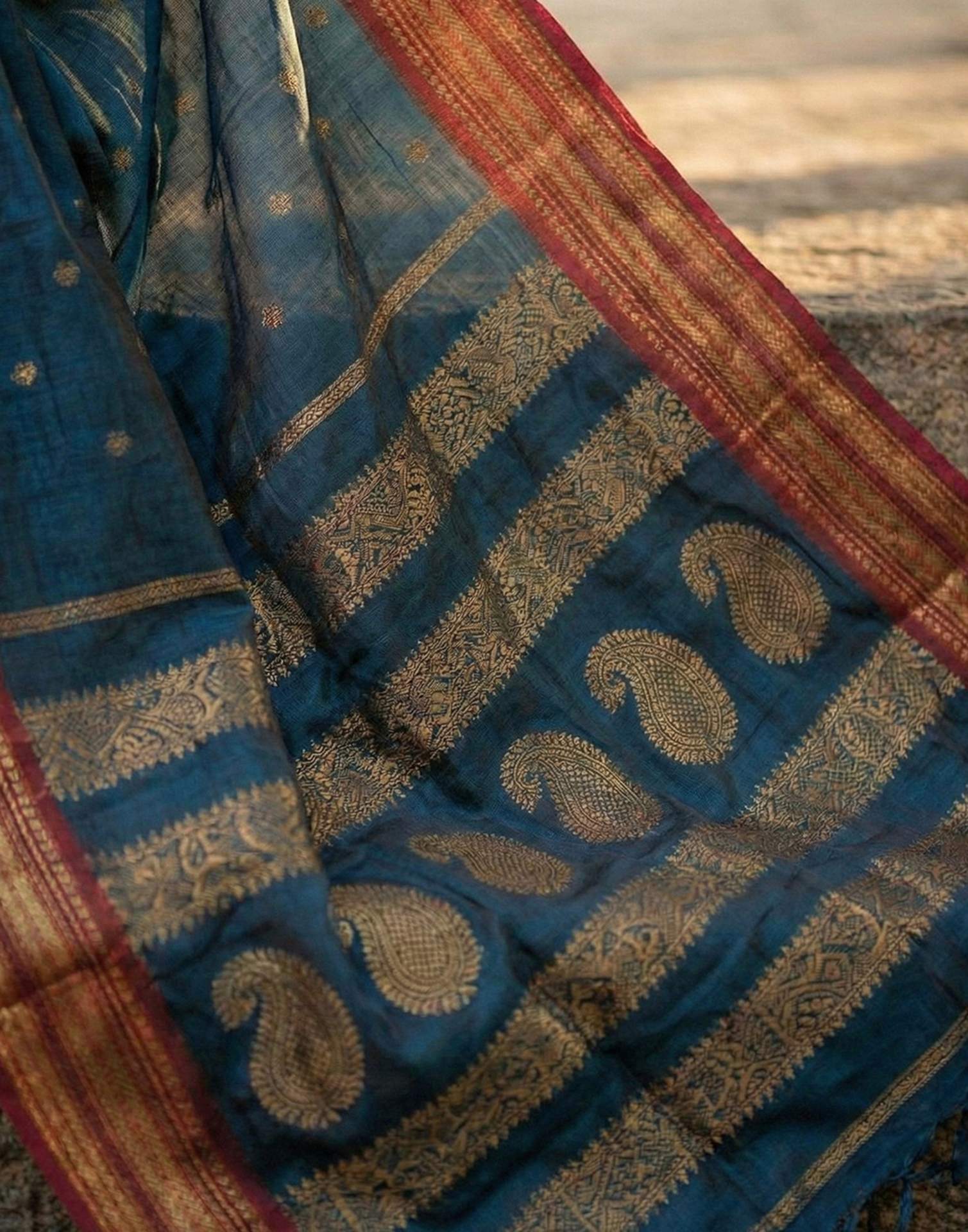 Peacock Blue Silk Woven Kanjivaram Saree