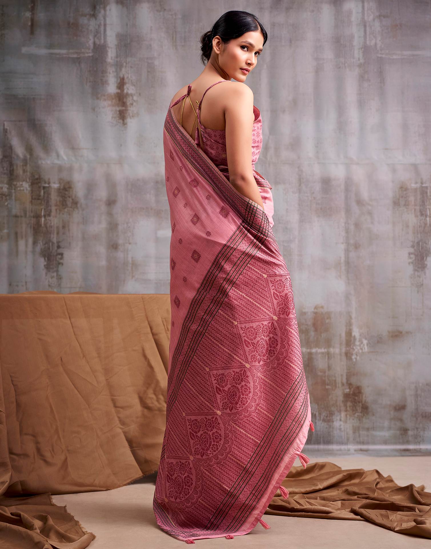 Rose Pink Cotton Woven Saree