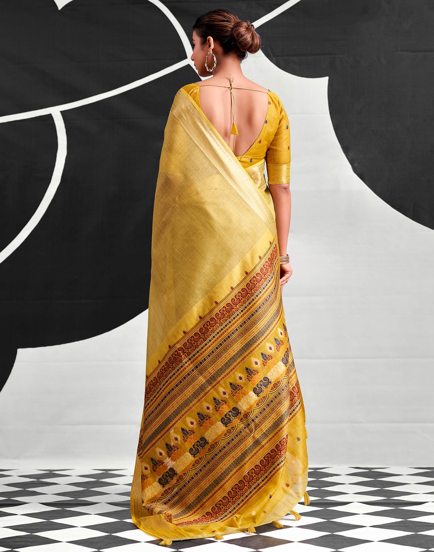 Light Mustard Yellow Cotton Silk Woven Saree