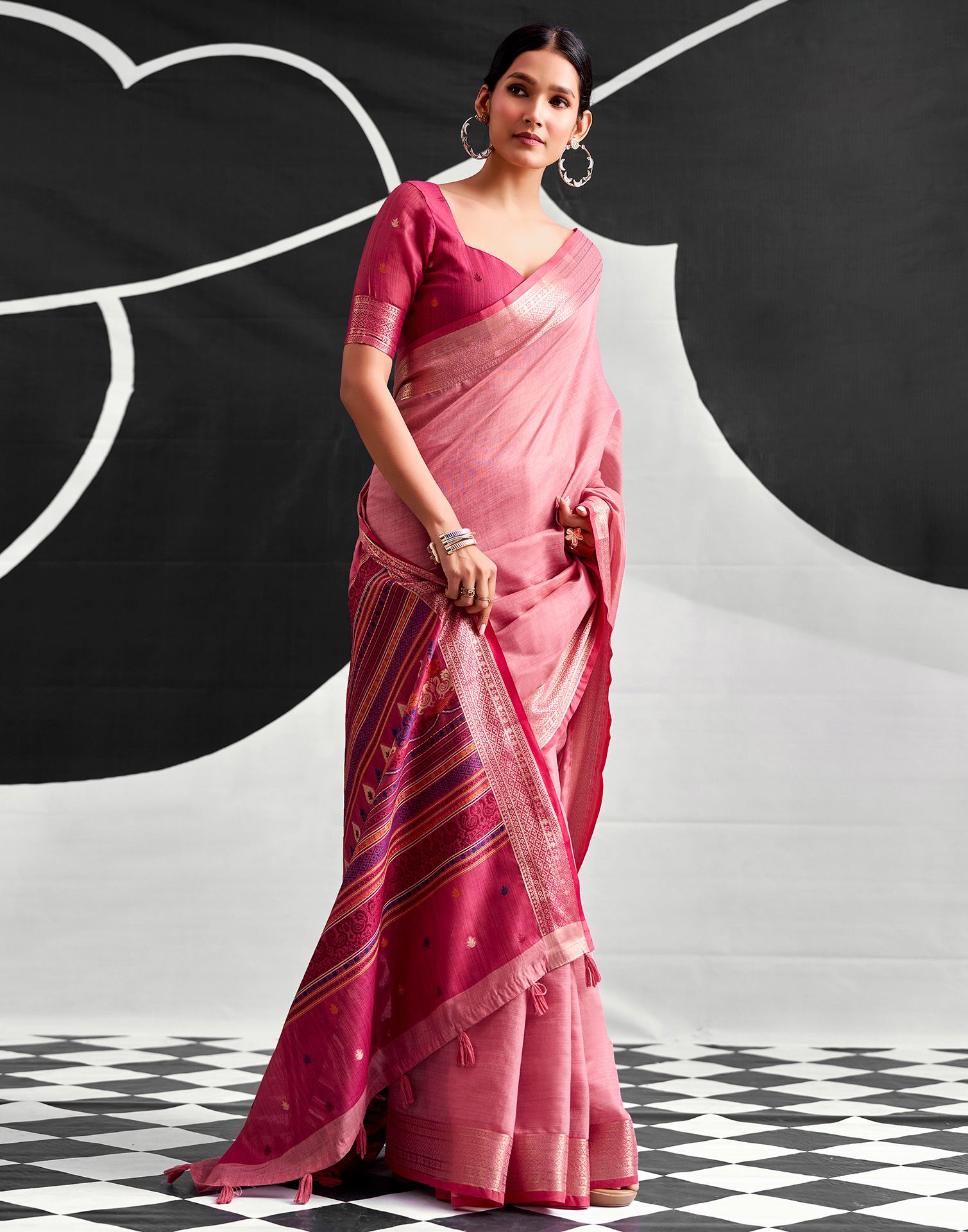 Light Pink Cotton Silk Woven Saree