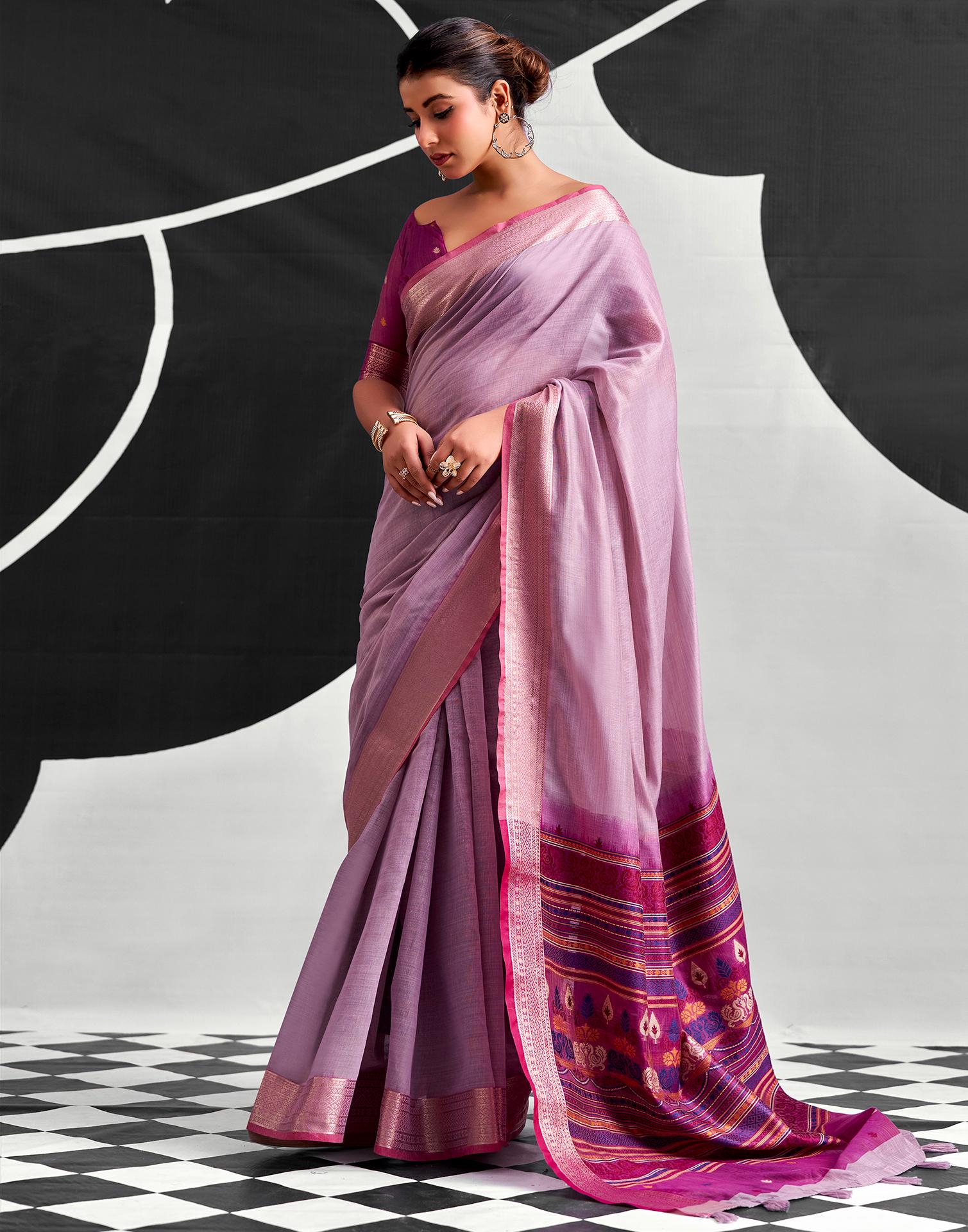 Light Purple Cotton Silk Woven Saree