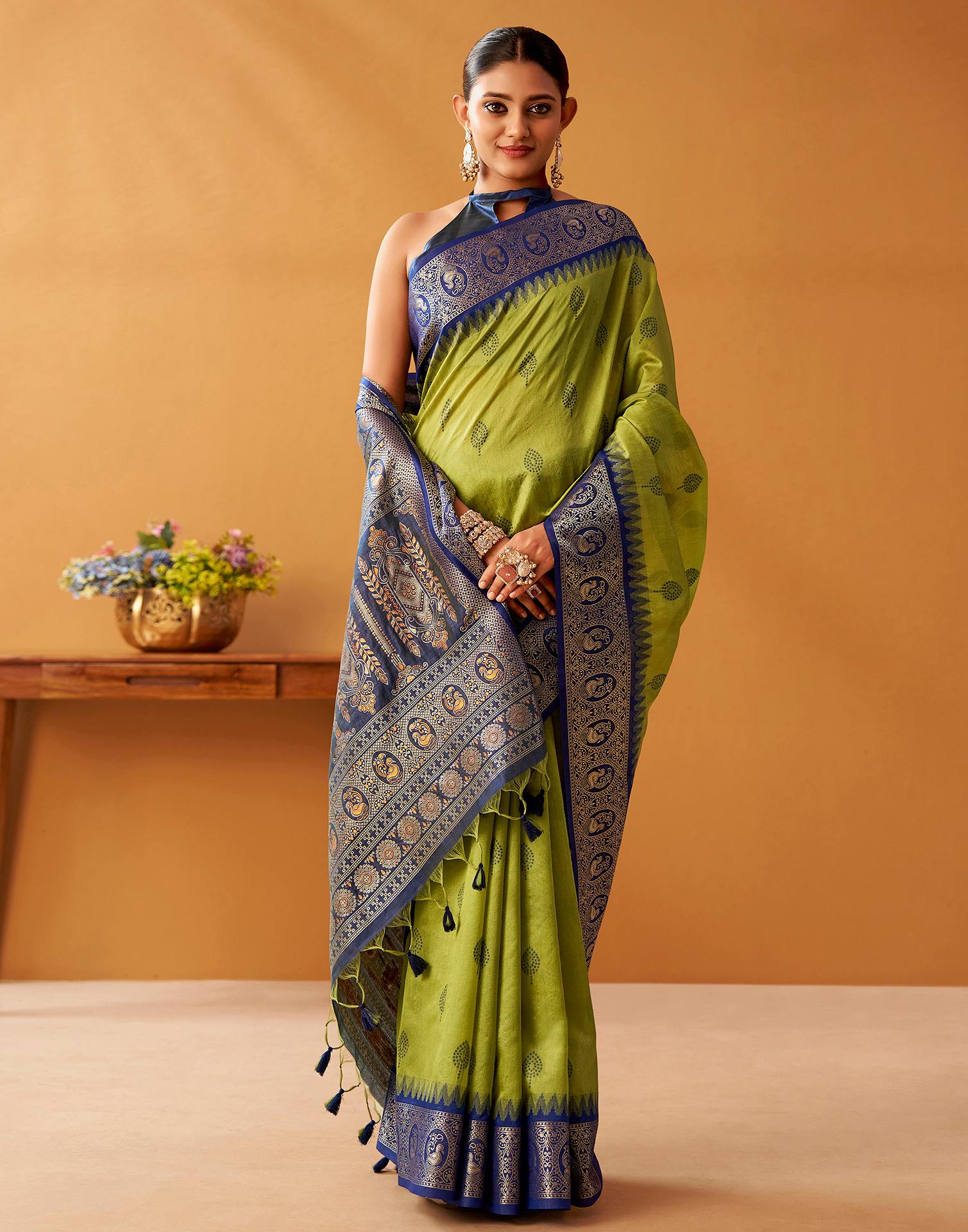 Lime Green Silk Woven Kanjivaram Saree