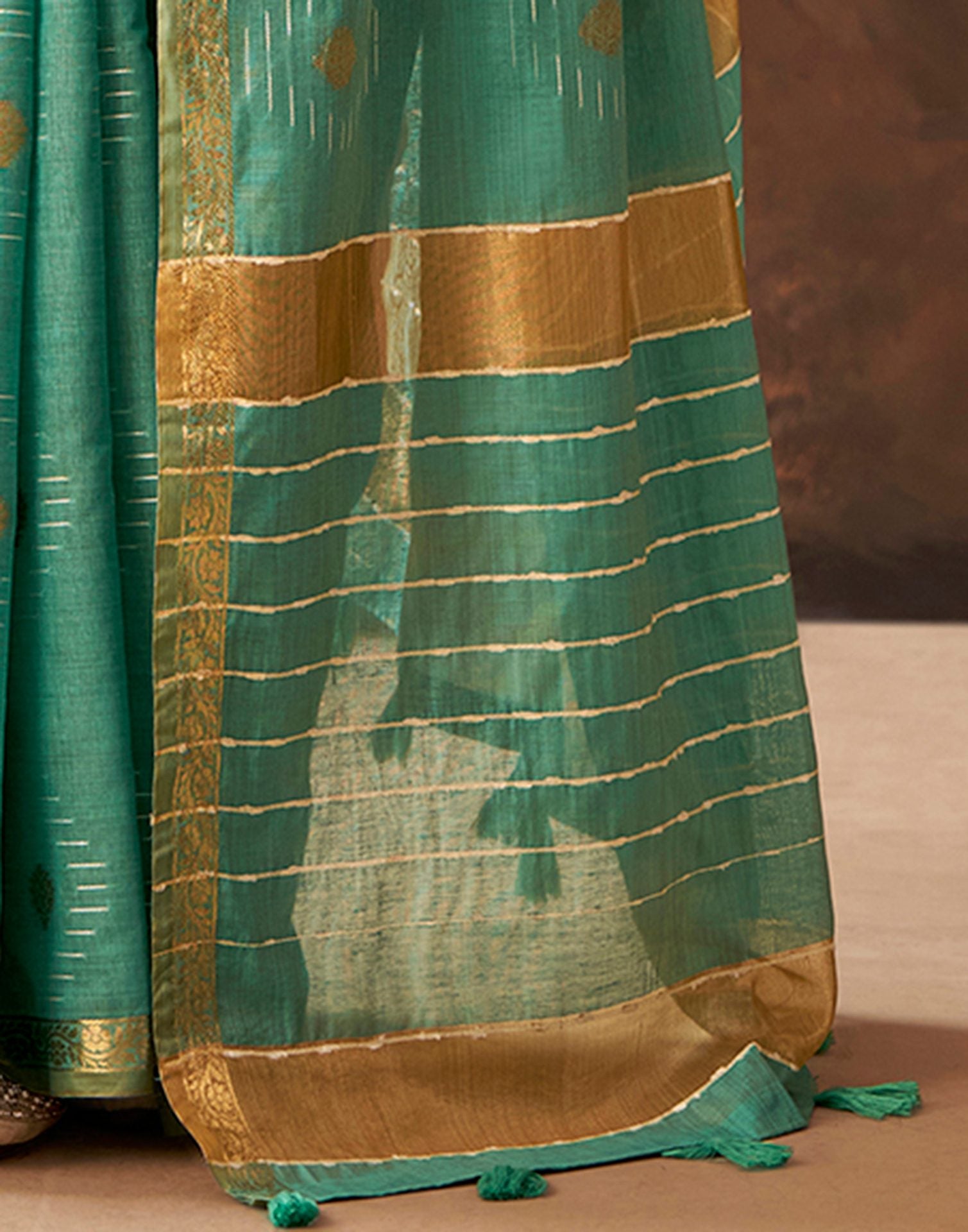 Turquoise Cotton Chanderi Woven Saree