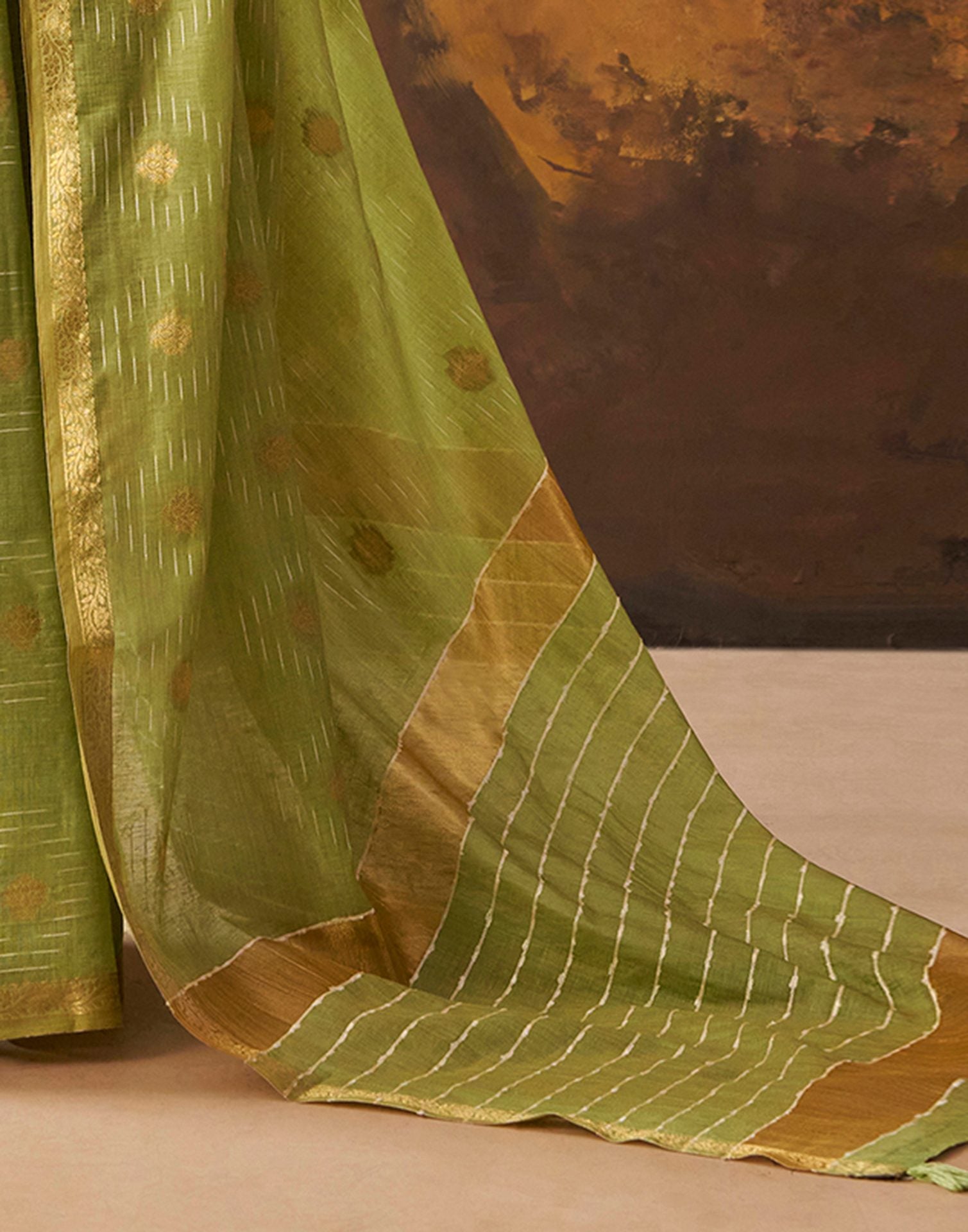 Pista Green Cotton Chanderi Woven Saree