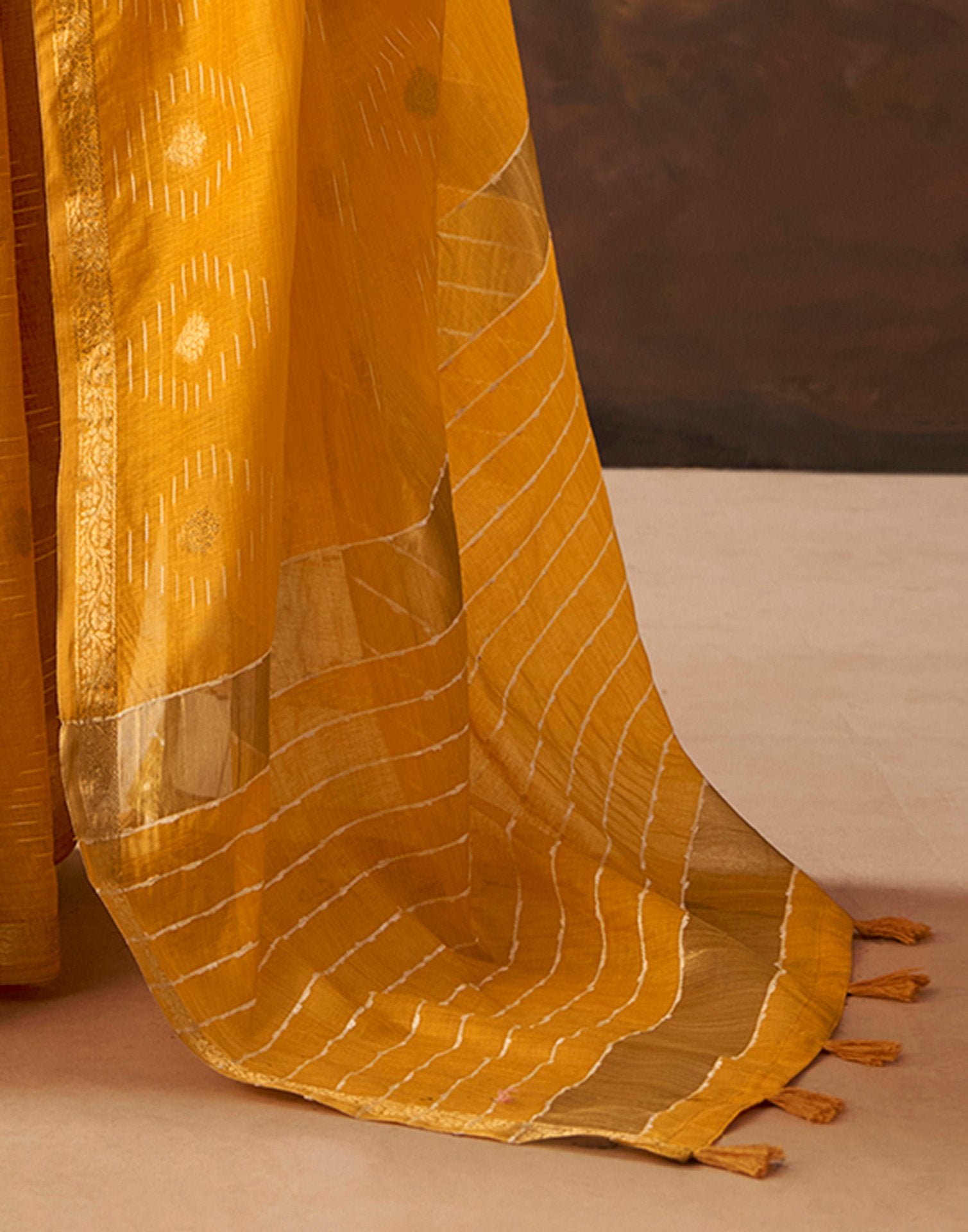 Yellow Cotton Chanderi Woven Saree
