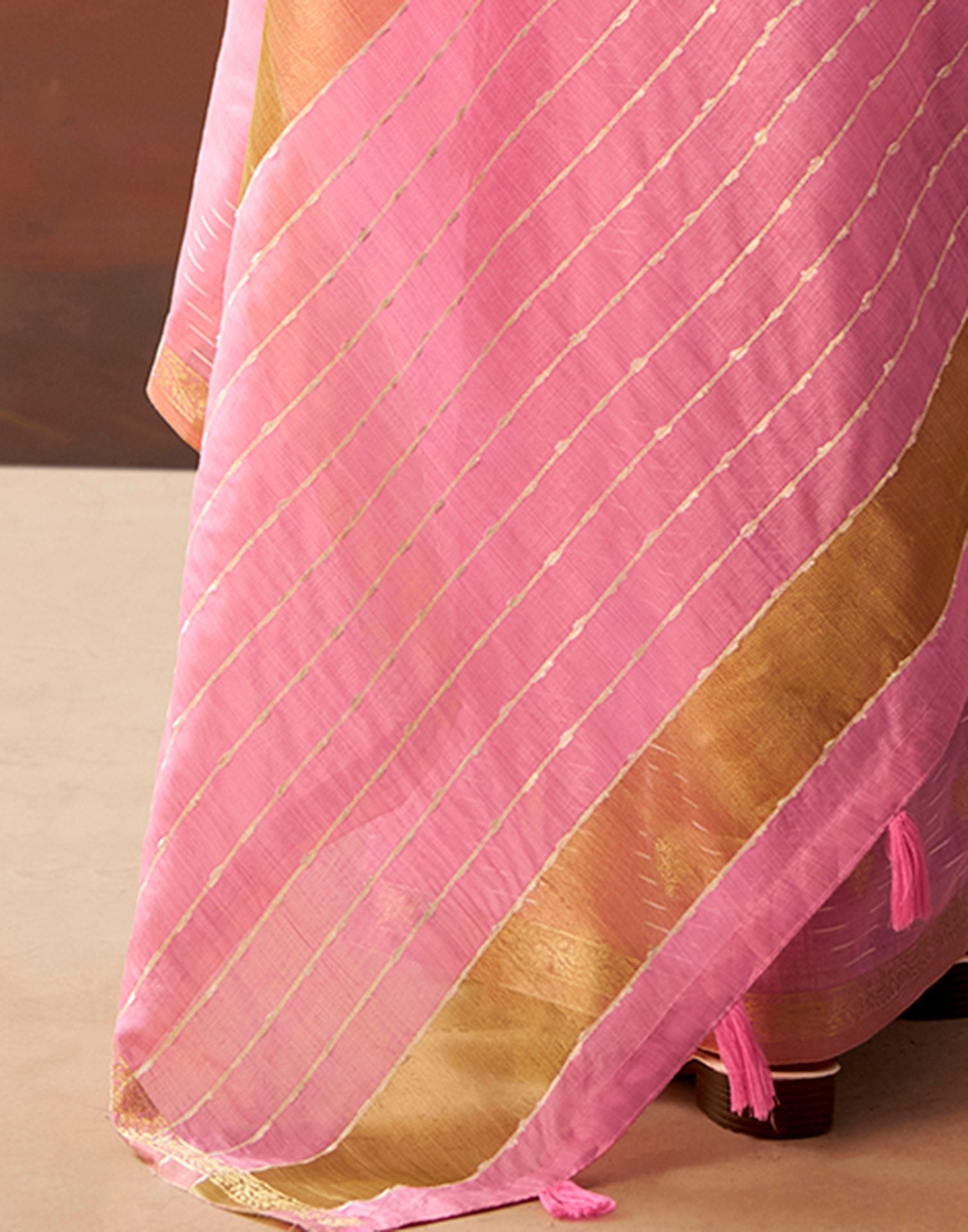 Light Pink Cotton Chanderi Woven Saree