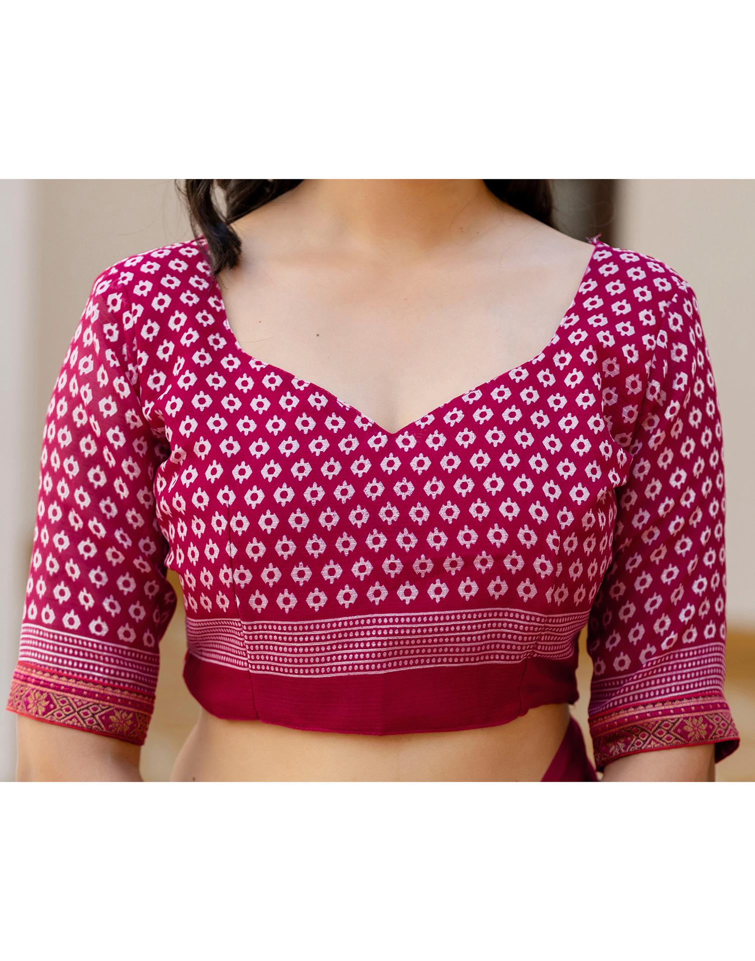 Pink Georgette Printed Lace Saree