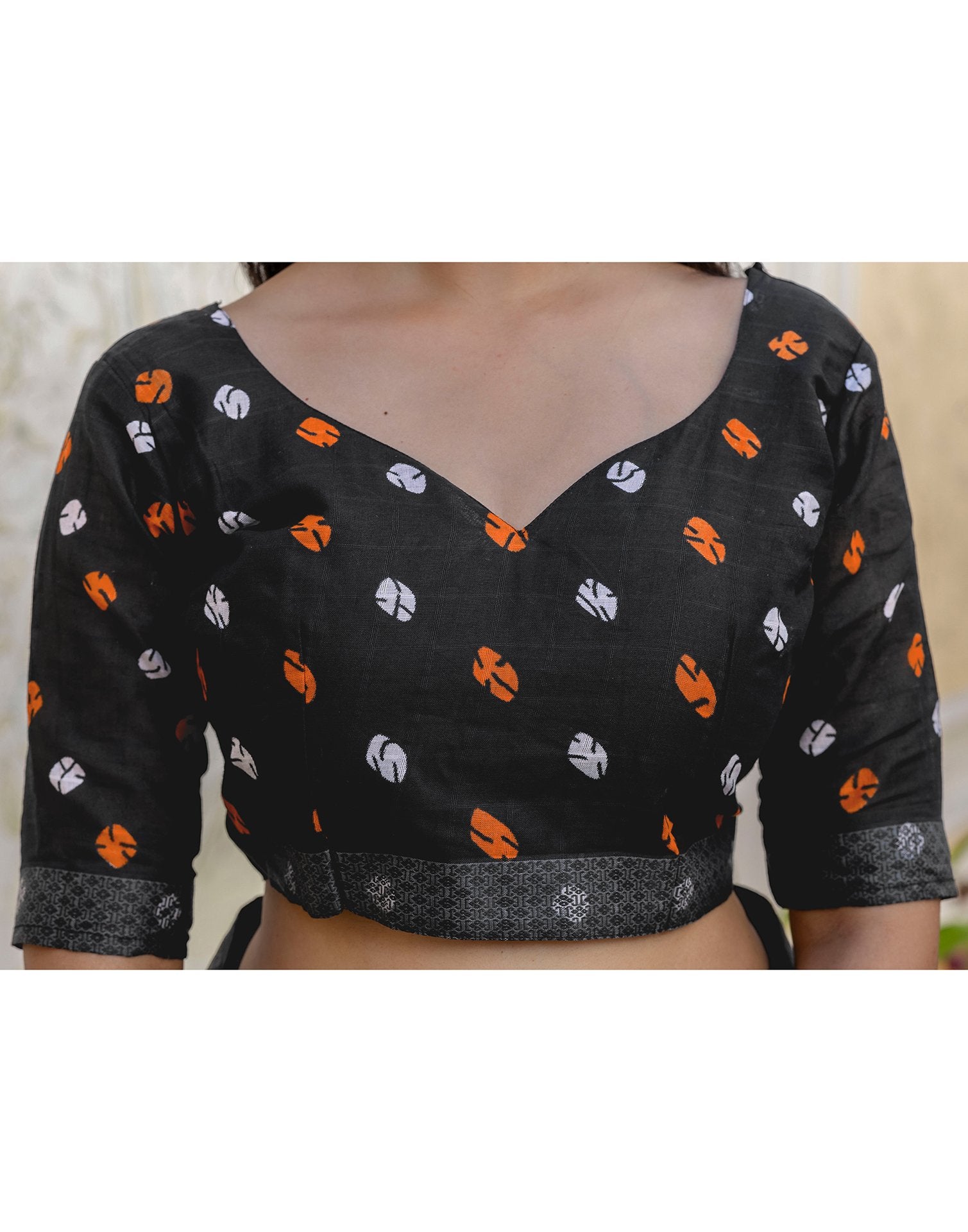 Orange Cotton Printed Woven Border Saree
