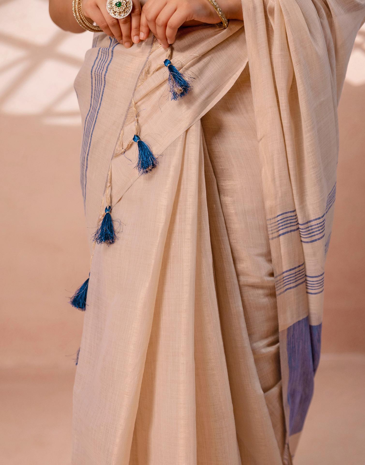 Beige Shimmer Silk Woven Saree