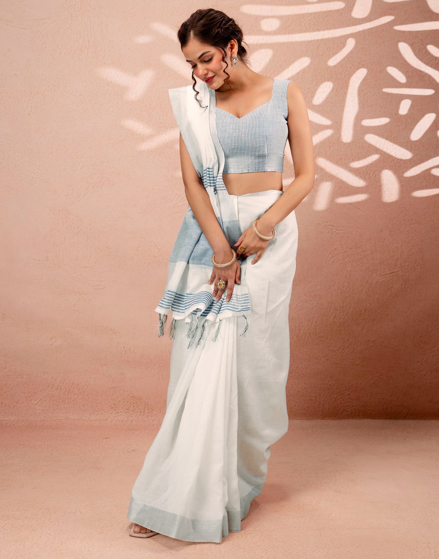 White Linen Woven Border Saree