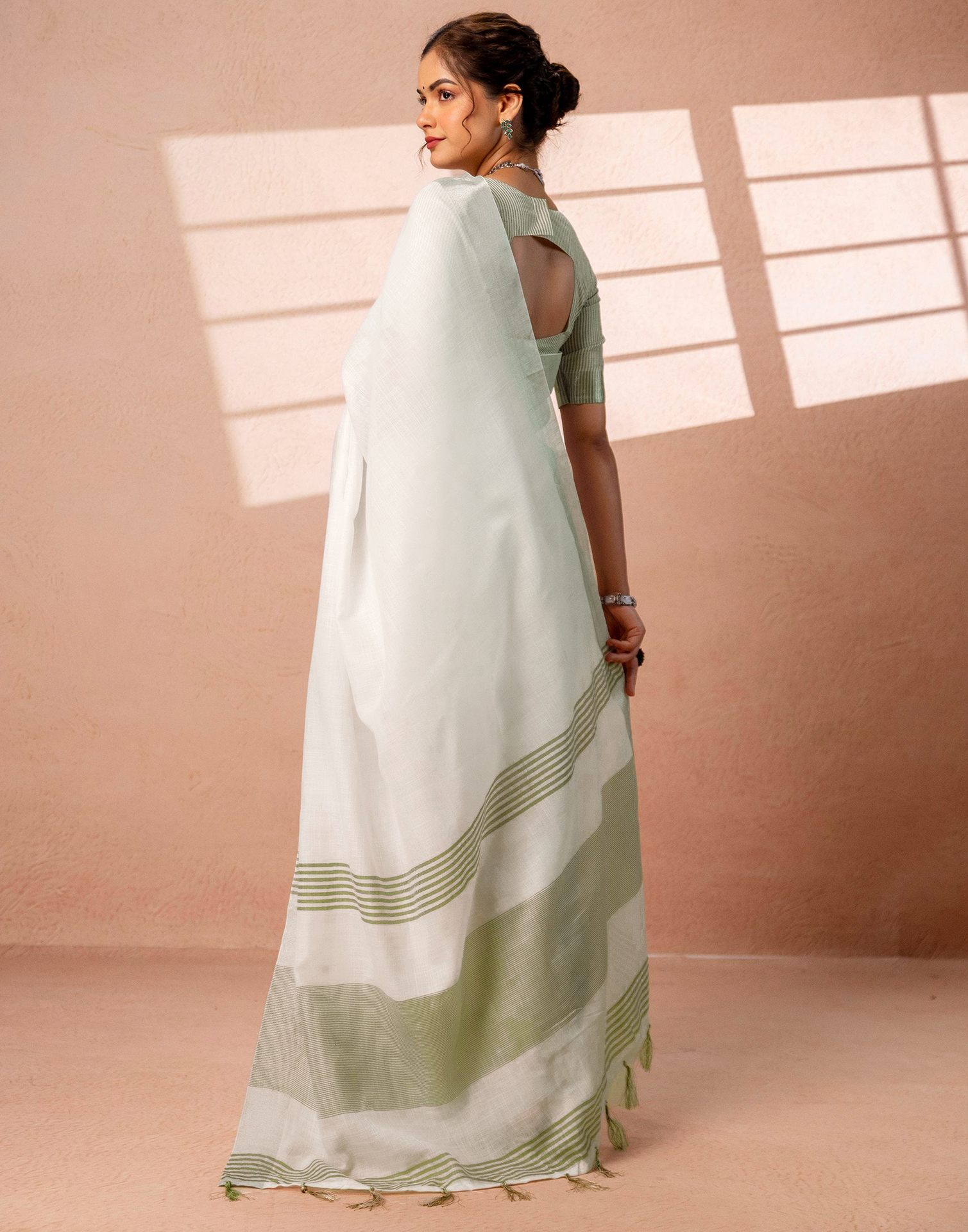 White Linen Woven Border Saree