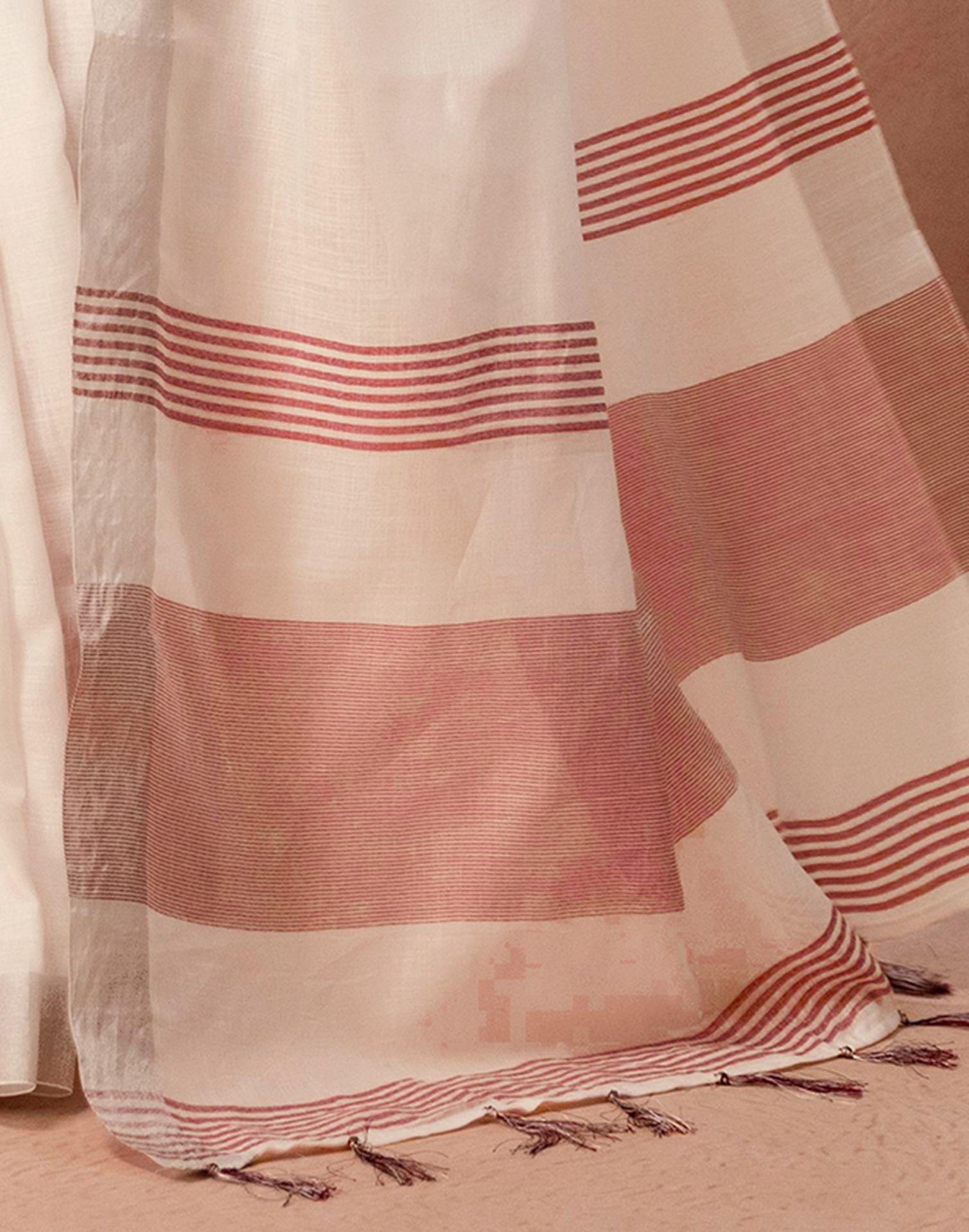 White Linen Woven Border Saree