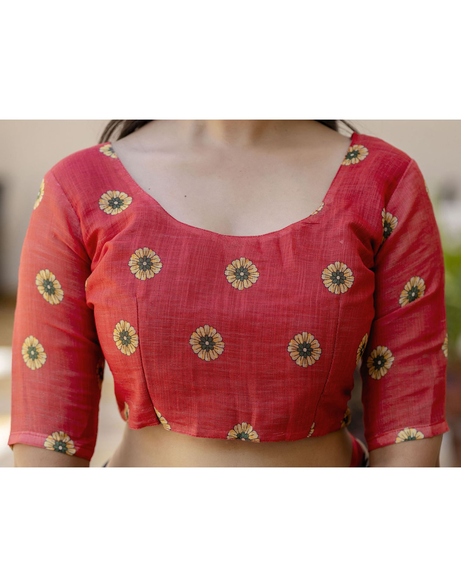 Beige Linen Printed Saree