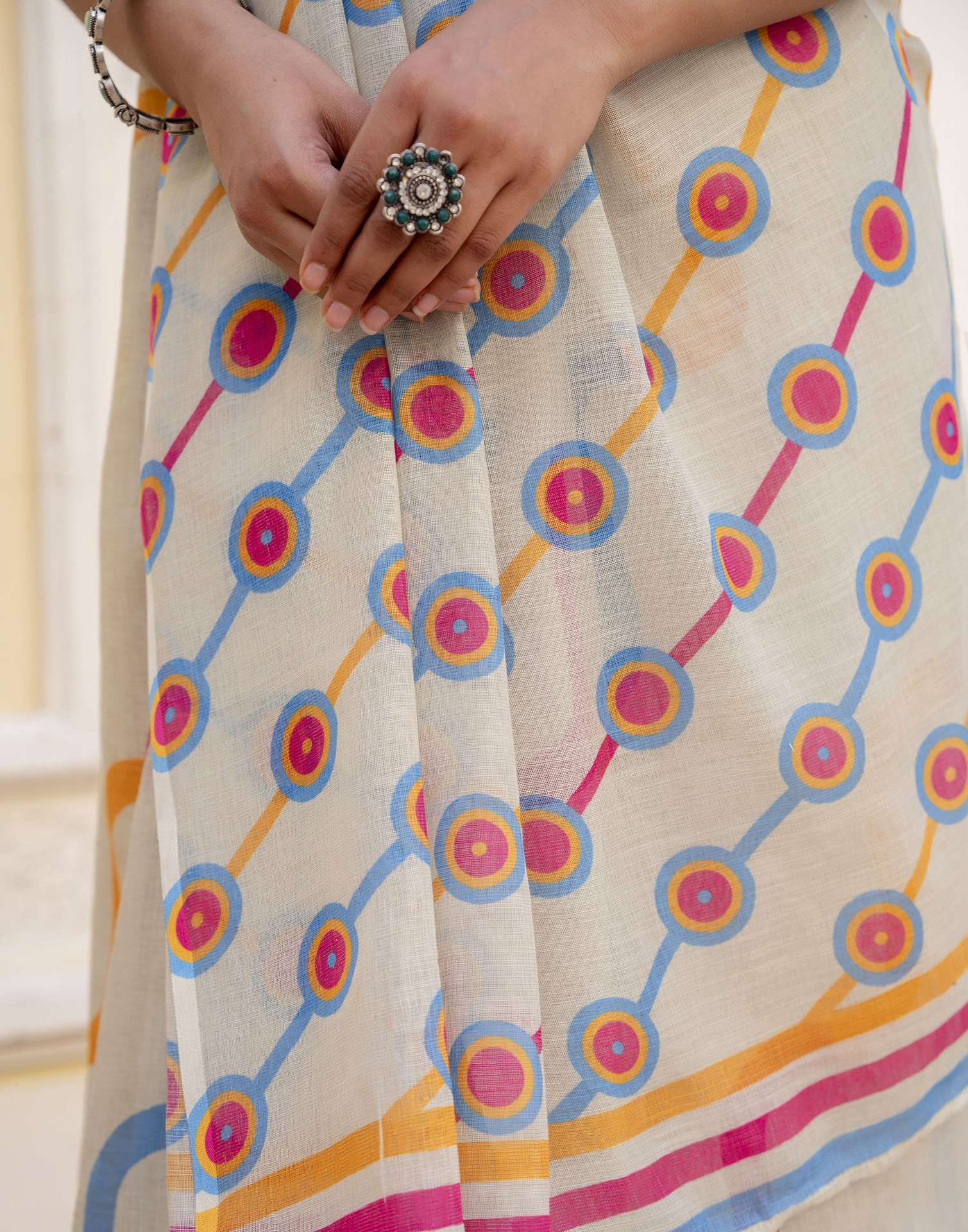 Dusty Pista Green Linen Printed Saree