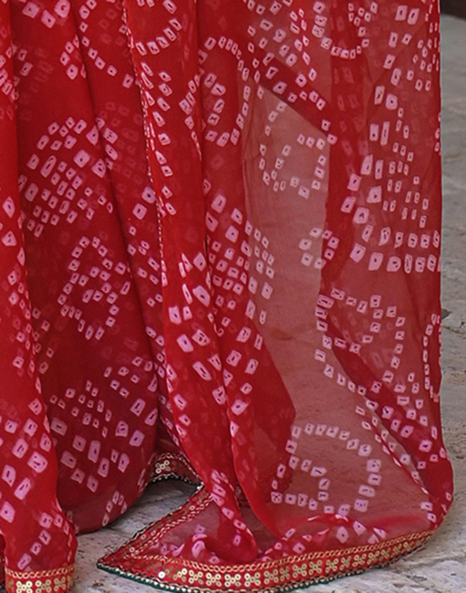 Red Chiffon Bandhani Printed Saree