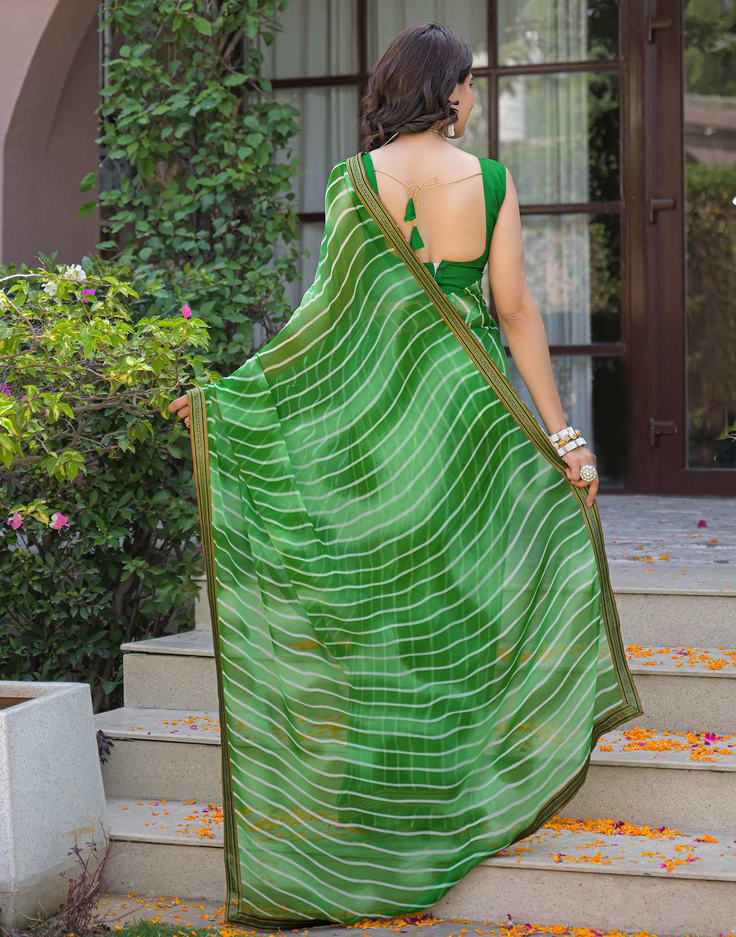 Parrot Green Georgette Laheriya Printed Saree