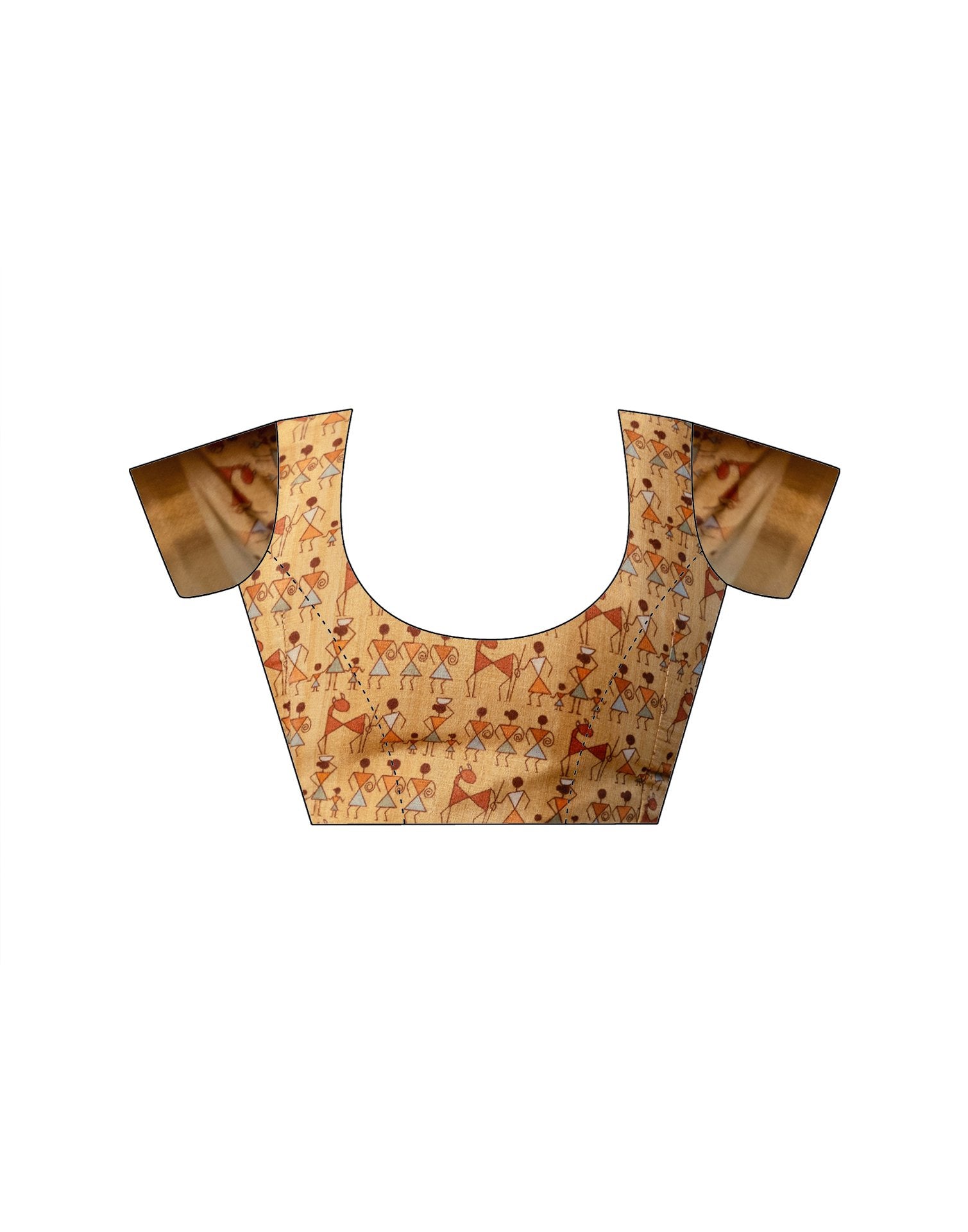 Beige Silk Warli Printed Zari Border Saree