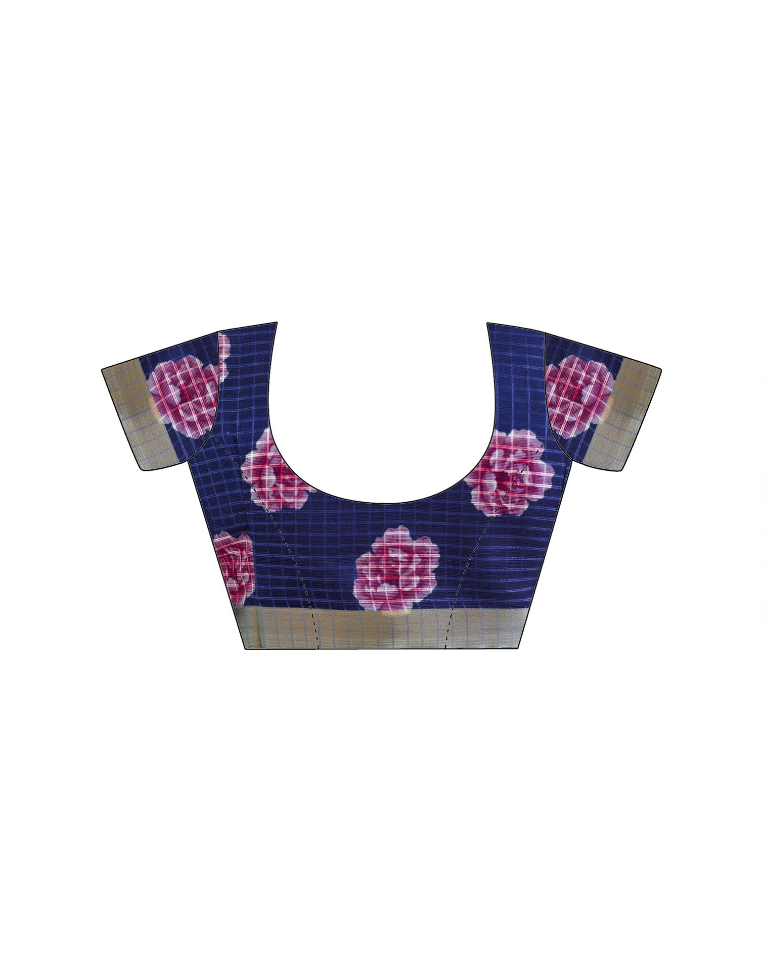 Blue Kota Doria Printed Zari Border Saree