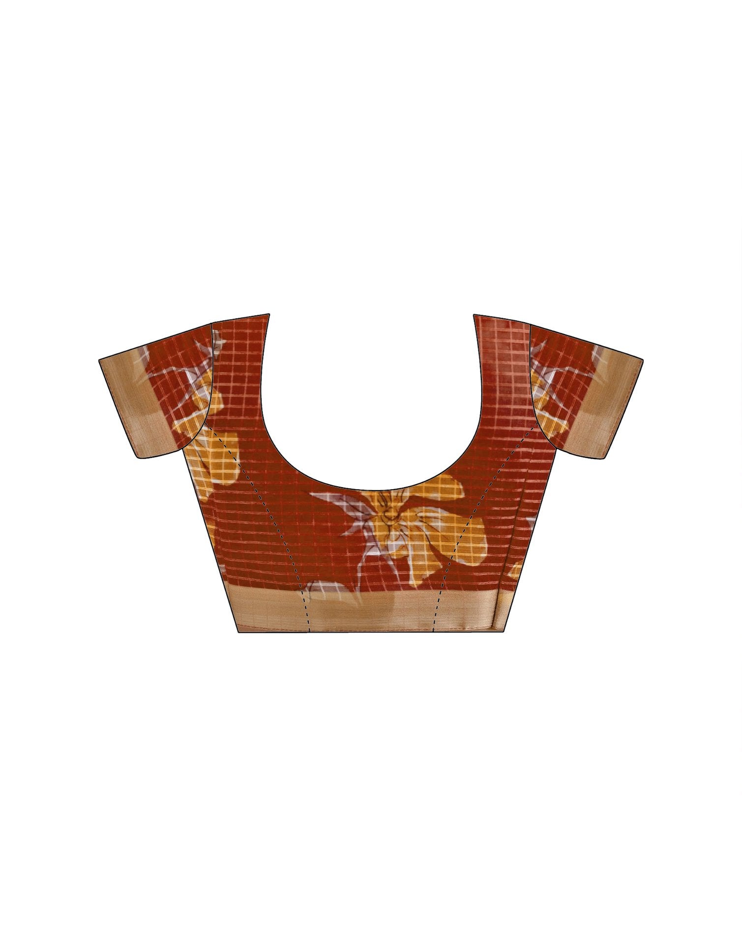 Maroon Kota Doria Printed Zari Border Saree