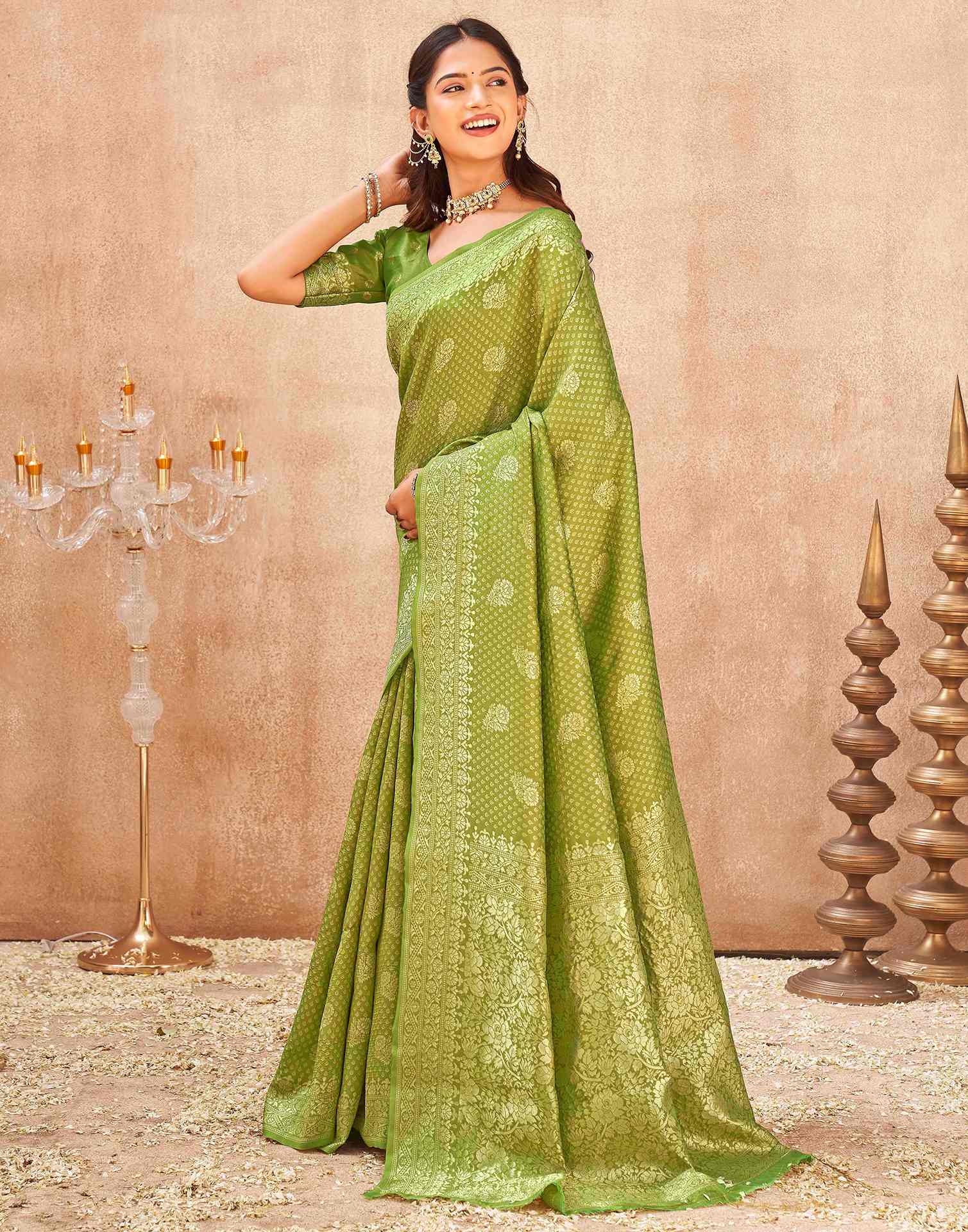 Mehndi Green Silk Woven Banarasi Saree
