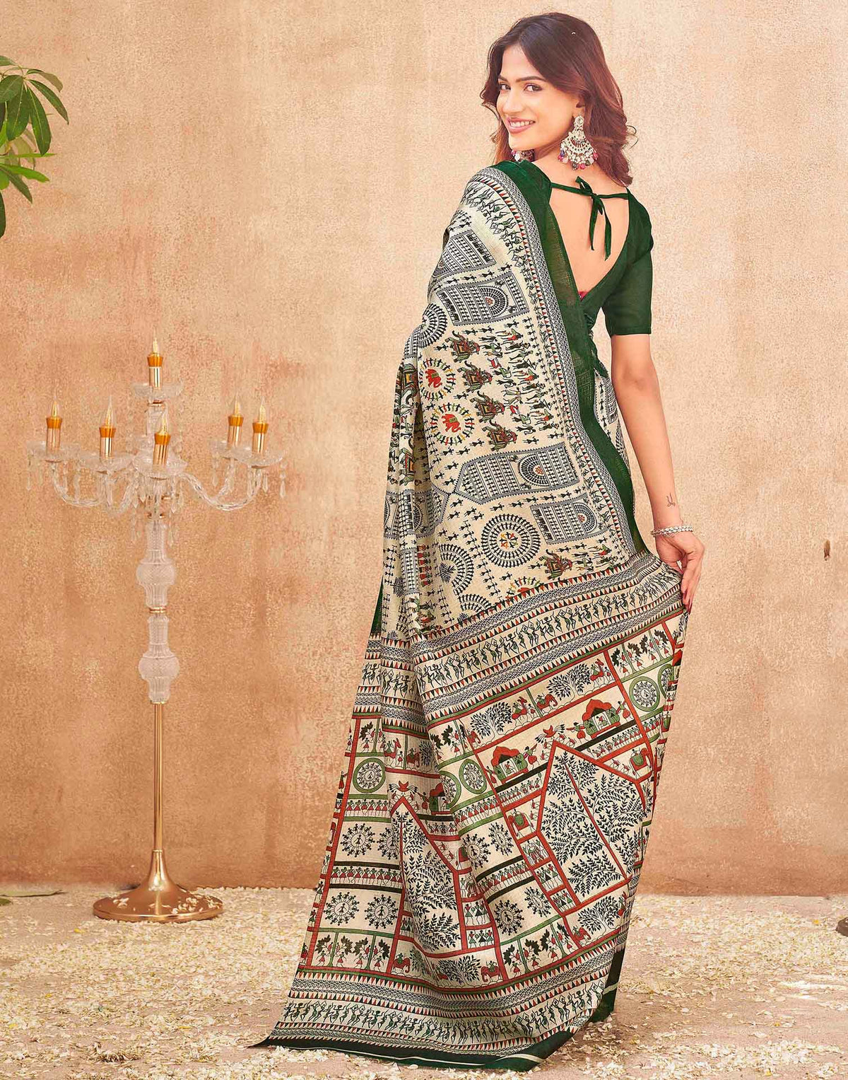 Green Khadi Warli Printed Saree